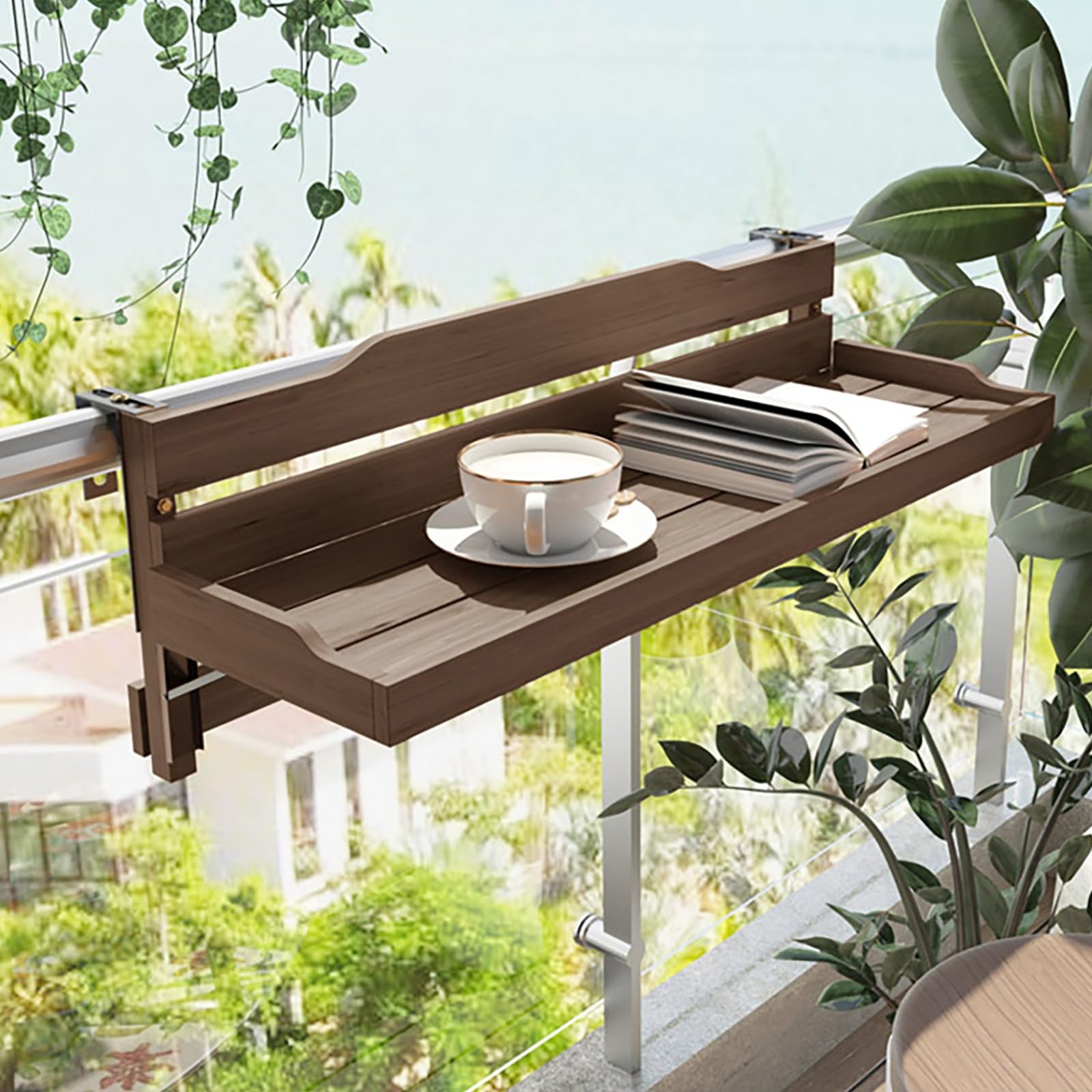Regulowany składany stolik balustradowy na balkon, oszczędność miejsca, patio, stolik barowy, zewnętrzny stolik pomocniczy na taras i ogród, 60 cm, przenośny składany stół