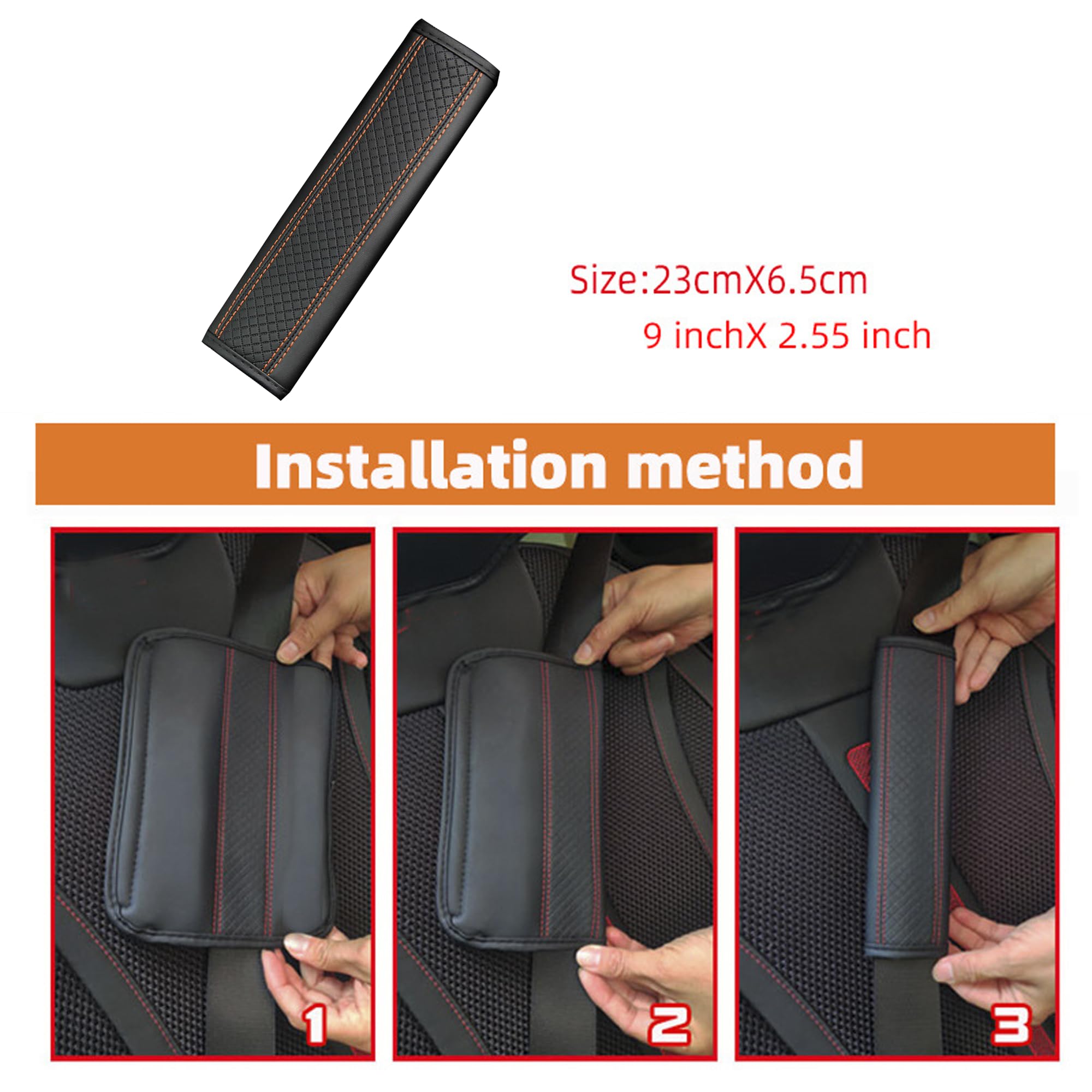 2 x Auto-Sicherheitsgurt-Bezug, weiche Schultergurte, Gurtpolster, Sicherheitsleder, Komfort-Fahrkissen, schützt Schulter und Nacken, universell für Auto, SUV, LKW (Schwarz/Orange)