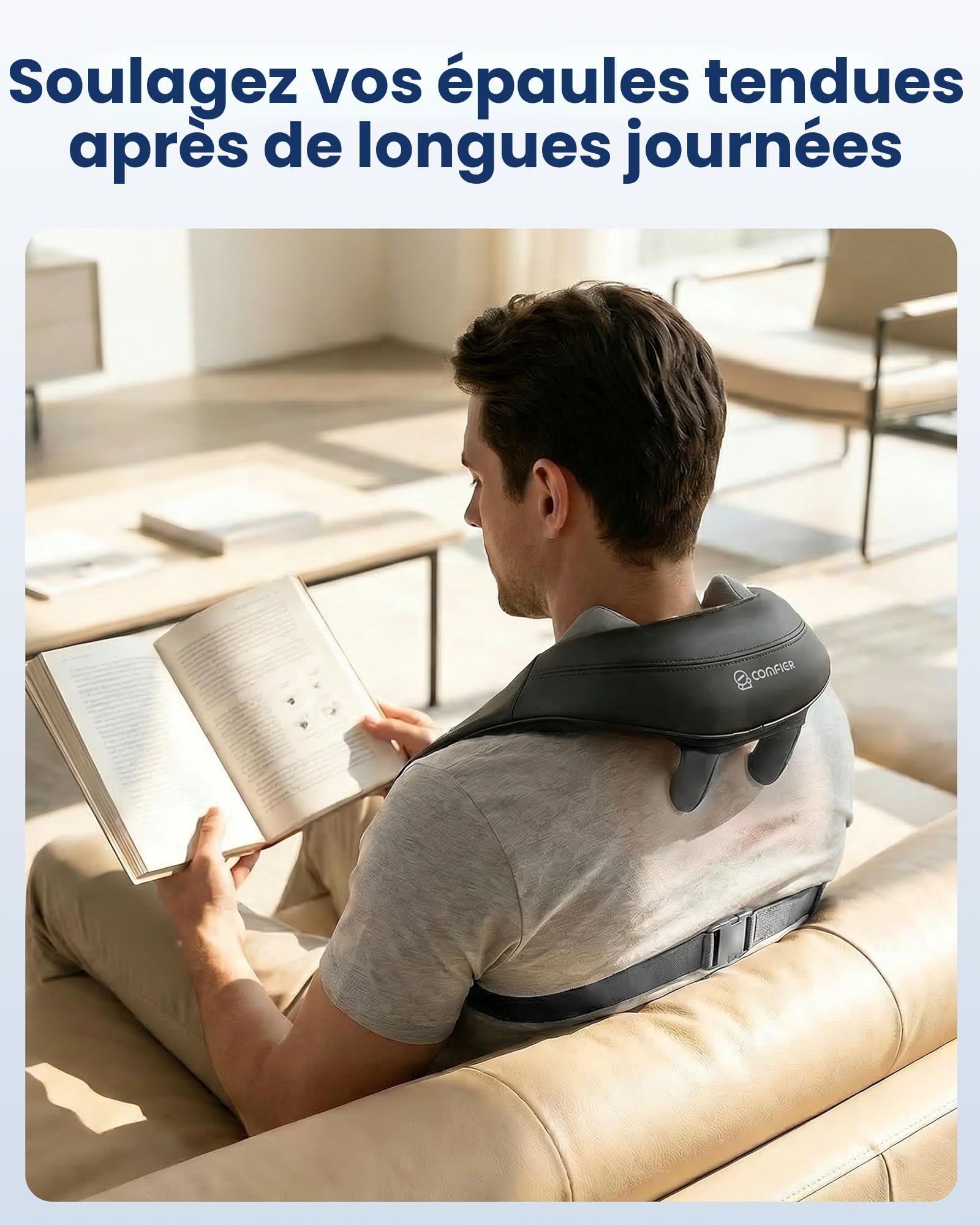 COMFIER Appareil de massage de la nuque, des épaules et du cou sans fil 6D, avec 2 niveaux de chauffage, housse lavable, massage en tissu profond, cadeau pour maman et papa