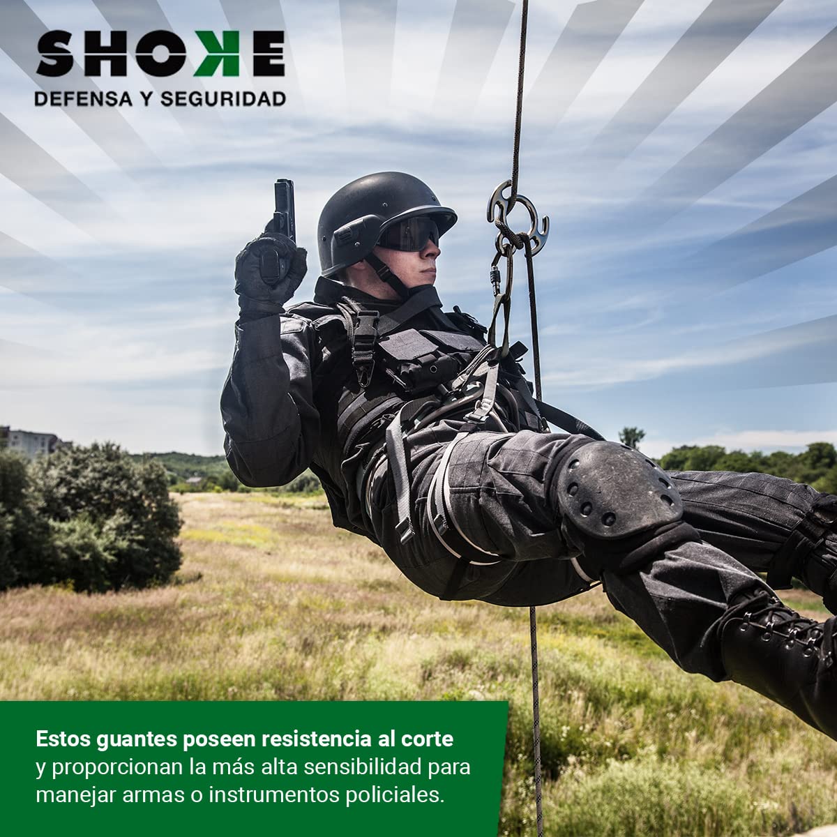SHOKE - Gants Anti-Coupure en néoprène Police Niveau 5 - Gants de Travail pour Forces et Corps de Sécurité - Protection Kevlar sur la Paume et Le Pouce - Taille L - Résistance aux coupures de Lame