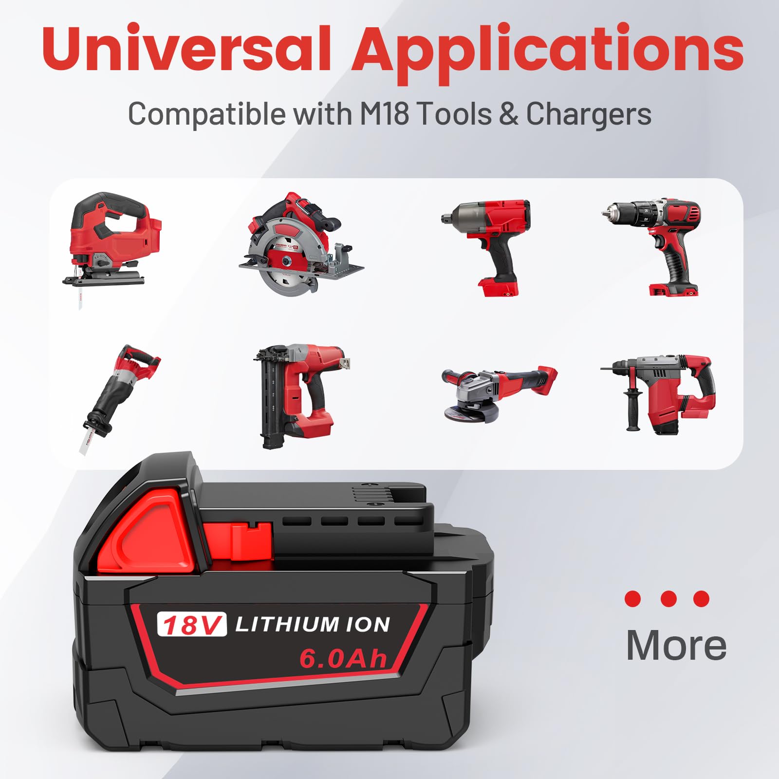LabTEC 2 paquetes de batería de iones de litio 5,5 Ah para Milwaukee M18, compatible con 48-11-1815, 48-11-1820, 48-11-1830, 48-11-1840, 48-11-1850