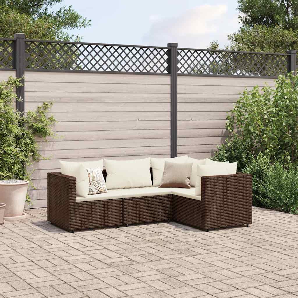 4-Piece Modular Garden Lounge Set Brown PE Rattan Medium Outdoor Furniture with Cushions, Versatile Seating Arrangement for Patio Balcony, Durable Weather-Resistant Modern