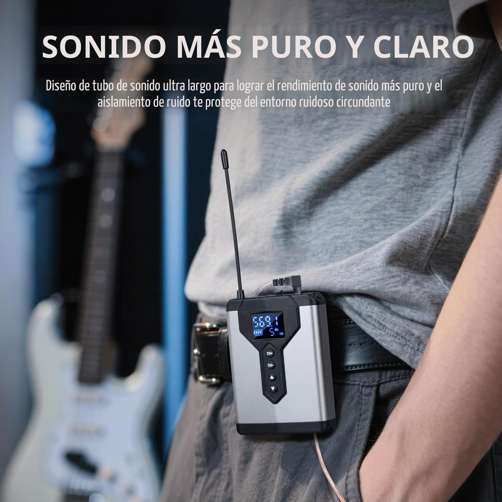 Depusheng T9-2 - Sistema de monitoreo intrauditivo inalámbrico con Clip transmisor en el Receptor, emparejamiento automático, monitoreo intrauditivo para Estudio, Guitarra, DJ, actuaciones en Directo