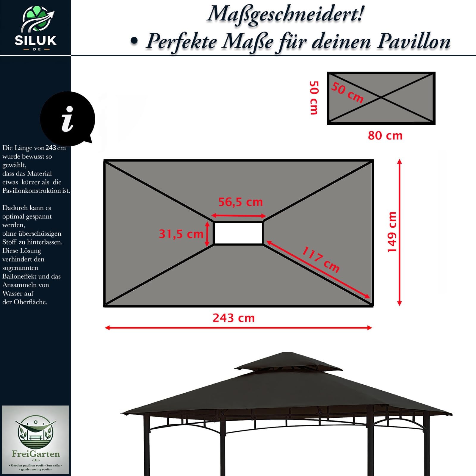Toit de Rechange pour tonnelle de Barbecue 2,4 [m] x 1,5 [m] m de Sable Antique, imperméable, matériau : Panama PCV Soft 370 g/m², Extra résistant, modèle 11 (Anthracite)
