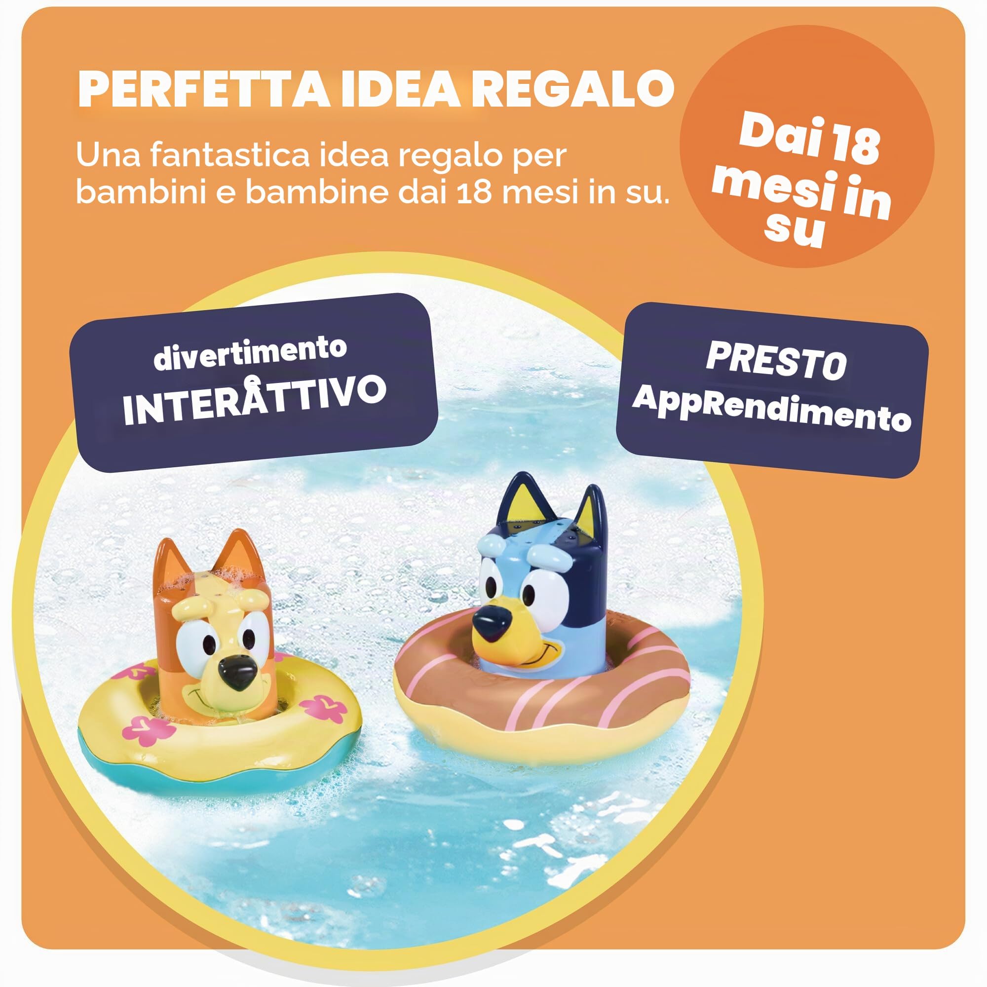 Tomy Toomies - Giocattolo da Bagno Bluey e Bingo in Boa Set di 2 | Boe Con Ruote ad Acqua | Giocattoli Con Licenza Ufficiale | Per Bambini da 18 Mesi