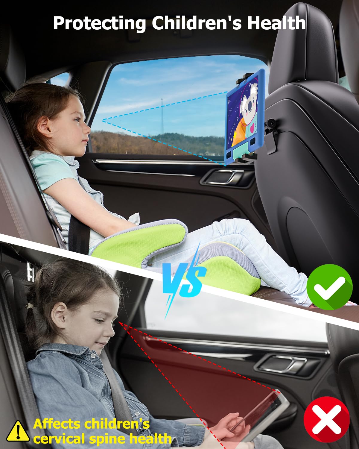Tesla Tablet Halterung Rücksitz, Model 3/Y Kopfstützenhalterung für Kinder | Tesla Kopfstütze iPad Halter [Kugelkopf aus Metall & 360° Drehung] für iPad Pro Air Mini, Galaxy, Fire, Handys, 4–13"