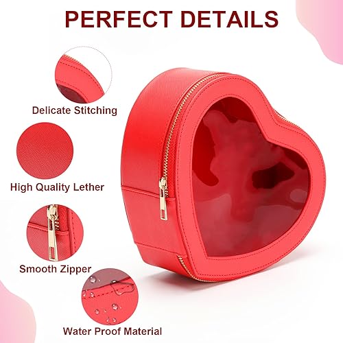 Miniatura 4 de Bolsa de maquillaje de corazón para mujer, Rojo -, Elegante, elegante