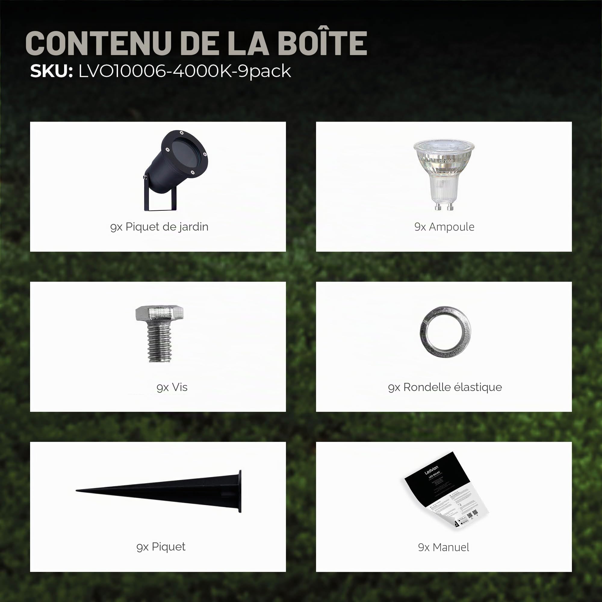 Ledvion Lot de 9 LED Extérieur Spot IP65 3W 4000K GU10 dimmable piquet | Pour jardin terrasse allee entree massifs et eclairage exterieur decoratif