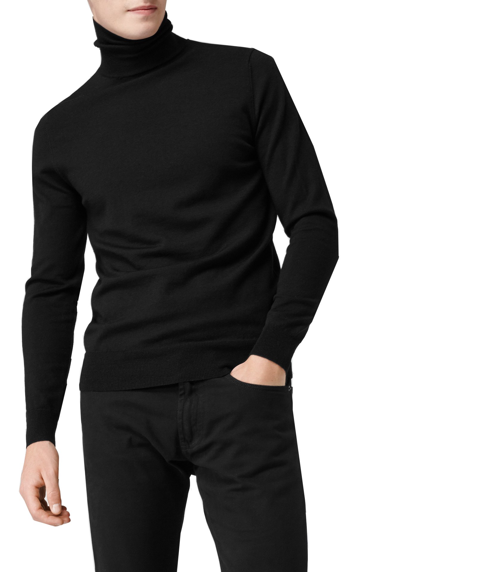 elegance1234 Men's ROLL Neck Soft Quality Cotton Long-Sleeve Tops(Ref:1251) (XX-Large, Black)