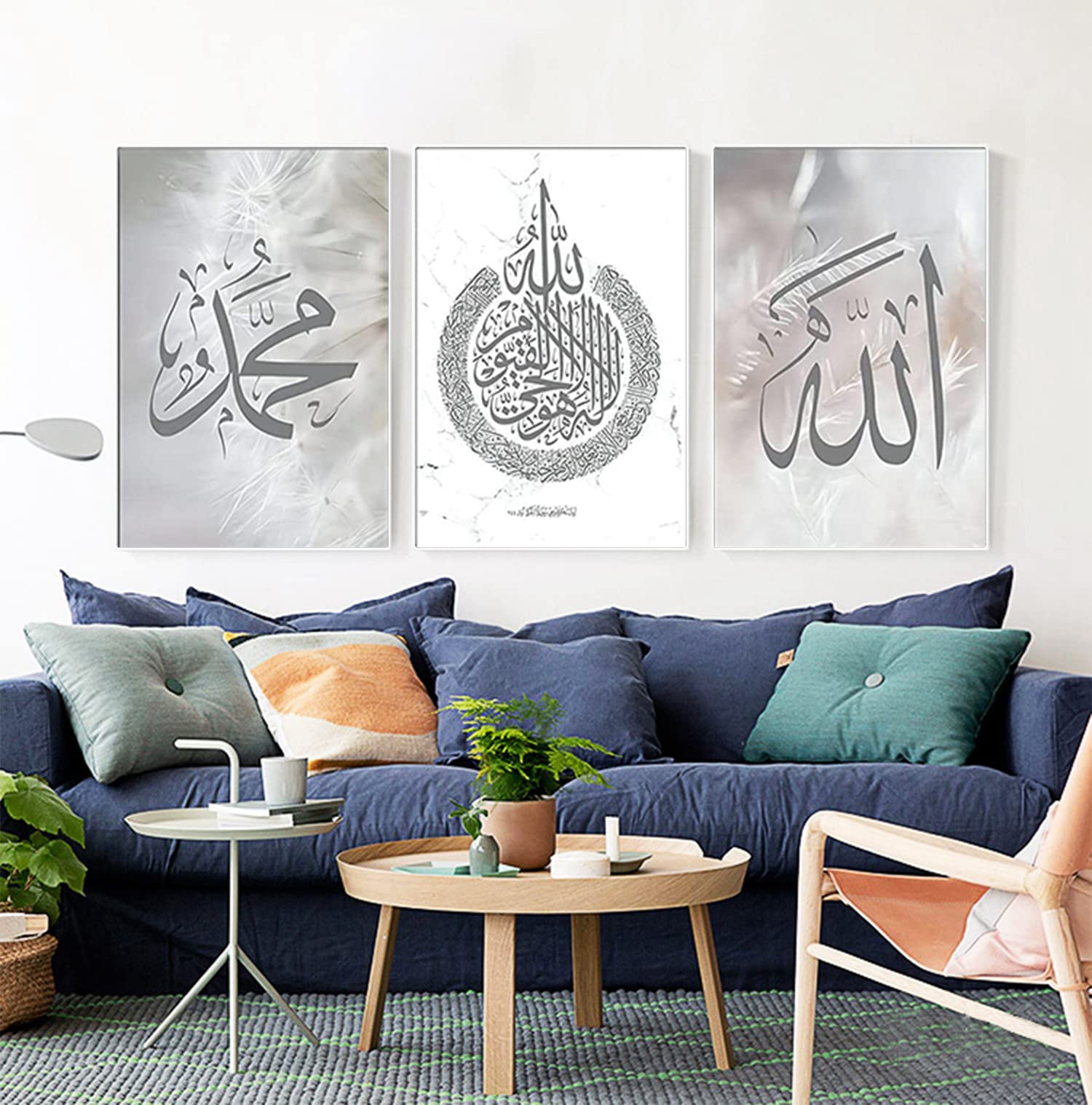 JNAOZI Islamic Silver Arabic Calligraphy Canvas Painting, Islamic Poster Canvas Prints Living Room Pictures, No Frame (20 x 30 cm x 3) - Image 2