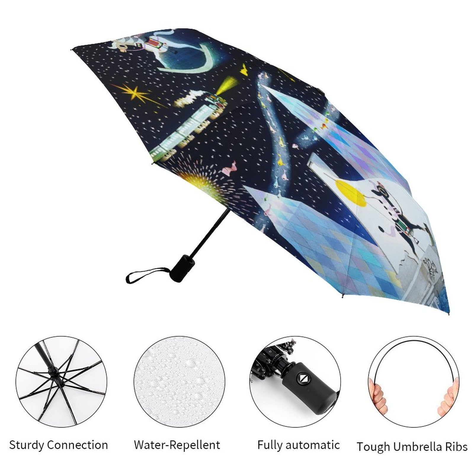 Amazon.co.jp: 藤城清治 星空の木馬 折りたたみ傘 軽量 日傘 晴雨兼用