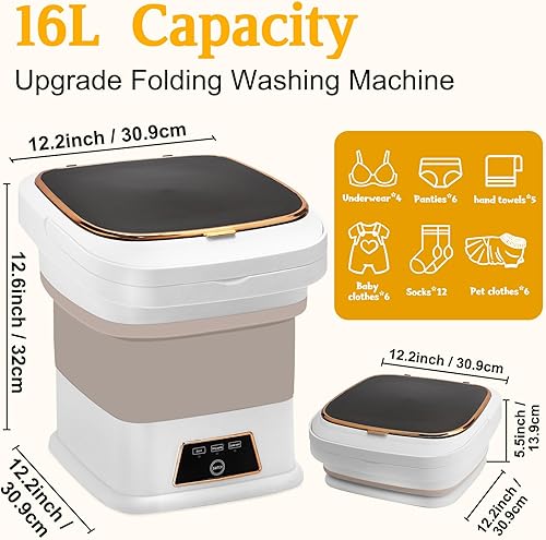 Miniatura 2 de Lavadora plegable portátil  Mini lavadora de 16 litros con 3 modos, lavado fuerterápido, drenaje  compacta para viajes, apartamento, dormitorio,