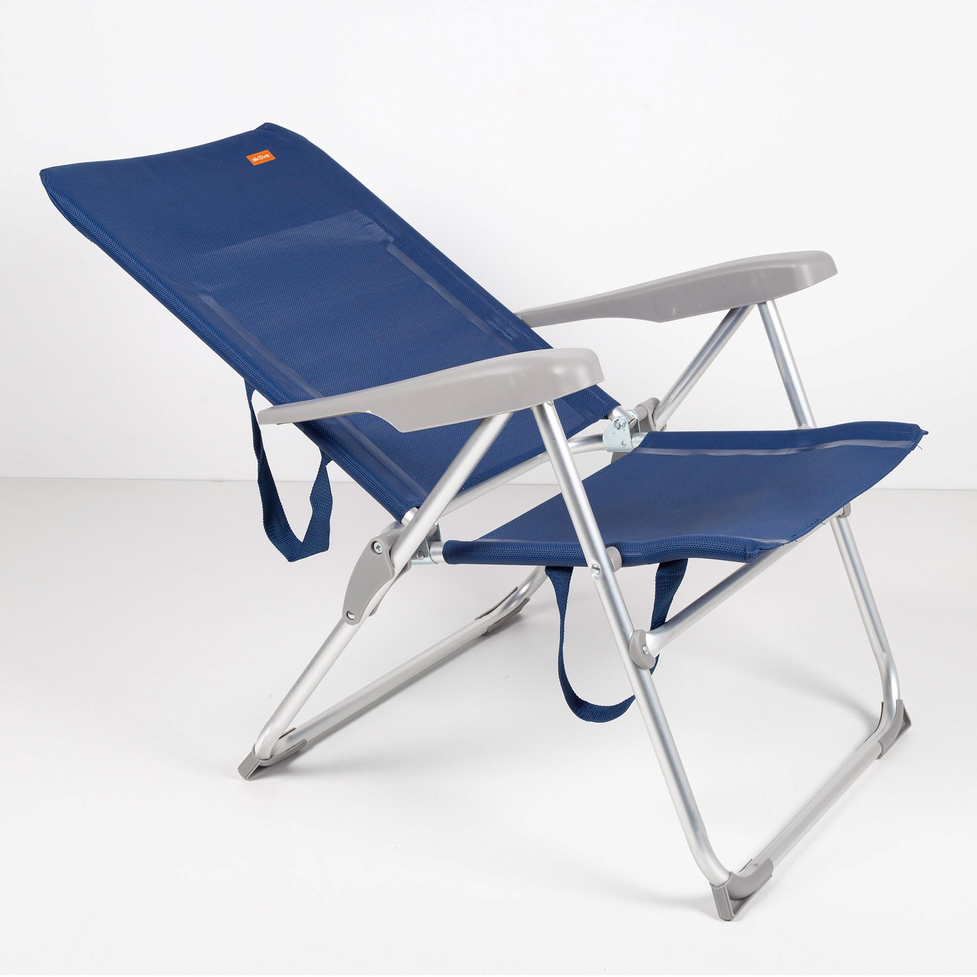AKTIVE 62661 - Silla de Playa Plegado Slim, reclinable 6 Posiciones antivuelco Azul Marino, Medidas 47x60x94cm, Material: Aluminio, Resistente, Peso máximo soportado 110 kg