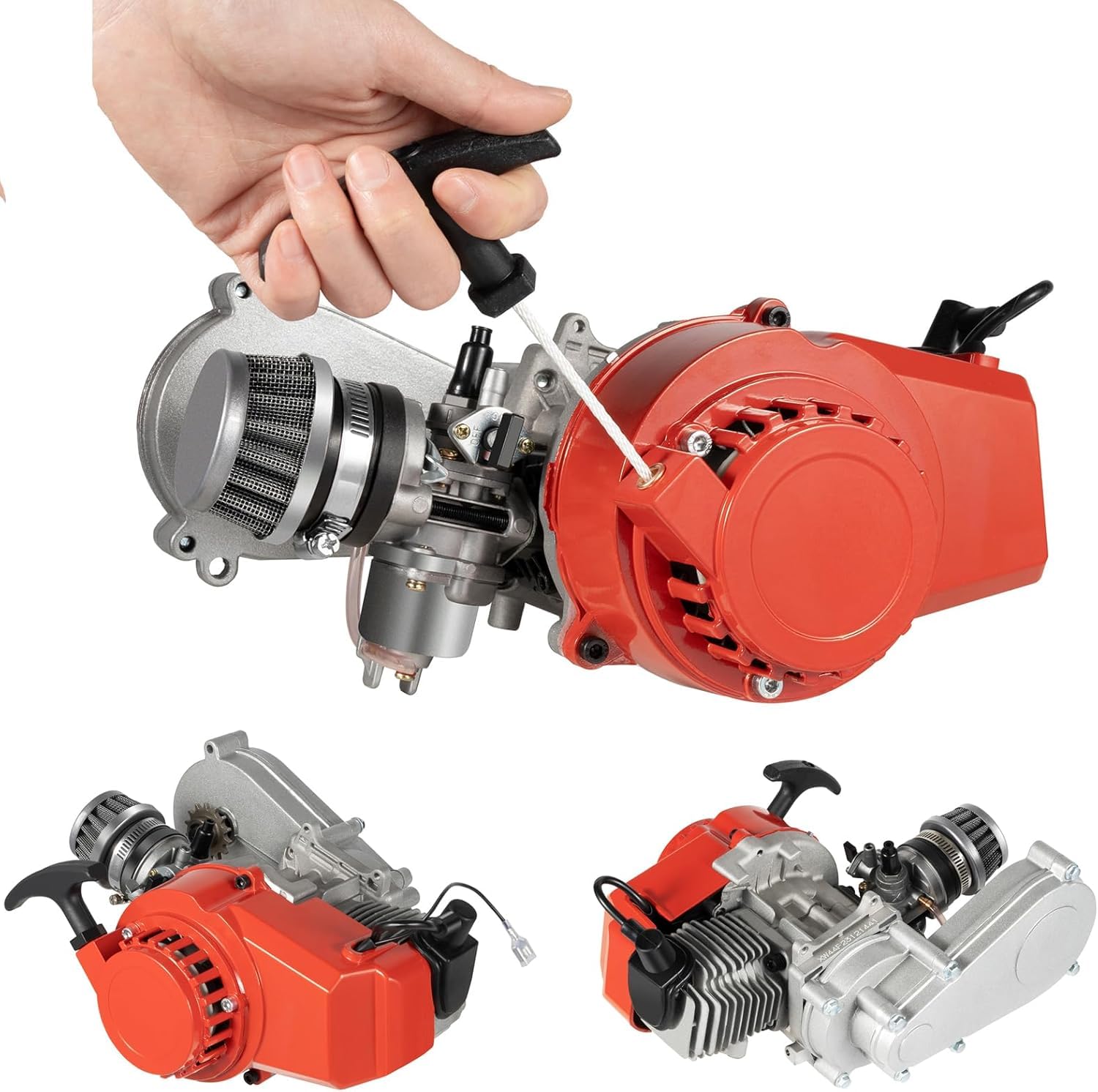 49ccm 50ccm Pocket Dirt Bike Motor, Einzylinder Luftkühlung 2-Takt 3PS Motor mit Elektronische Zündung und Seilzugstart für Mini-Dirt-Bikes, Atvs, Pocketbike