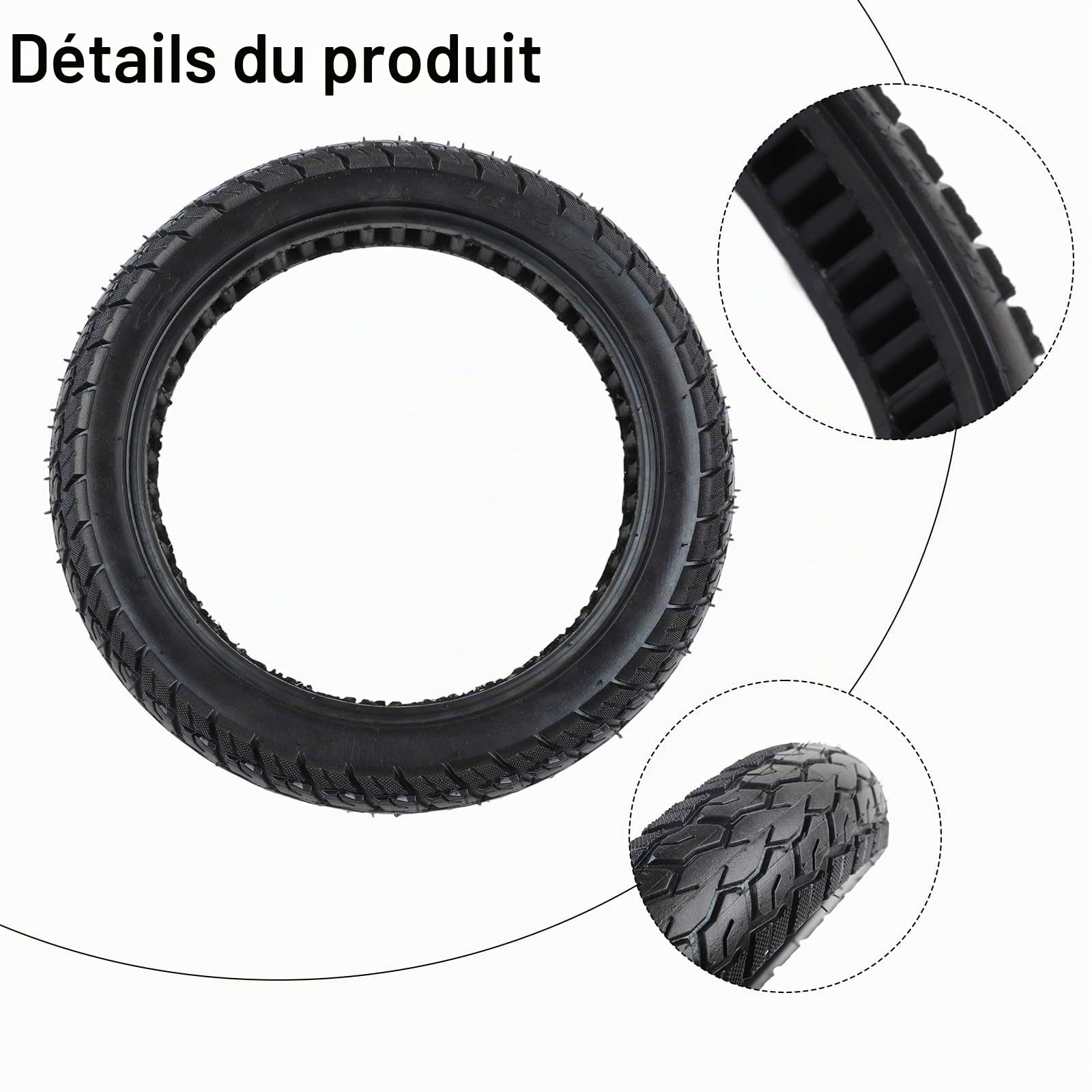 RichVibe Pneu électrique 14" (14 x 2.125 (57-254) solide anti-crevaison pour pneu E-Scooter, noir