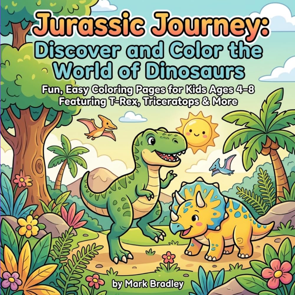 Jurassic Journey: Discover and Color the World of Dinosaurs: Fun, Easy Coloring Pages for Kids Ages 4–8 Featuring T-Rex, Triceratops & More