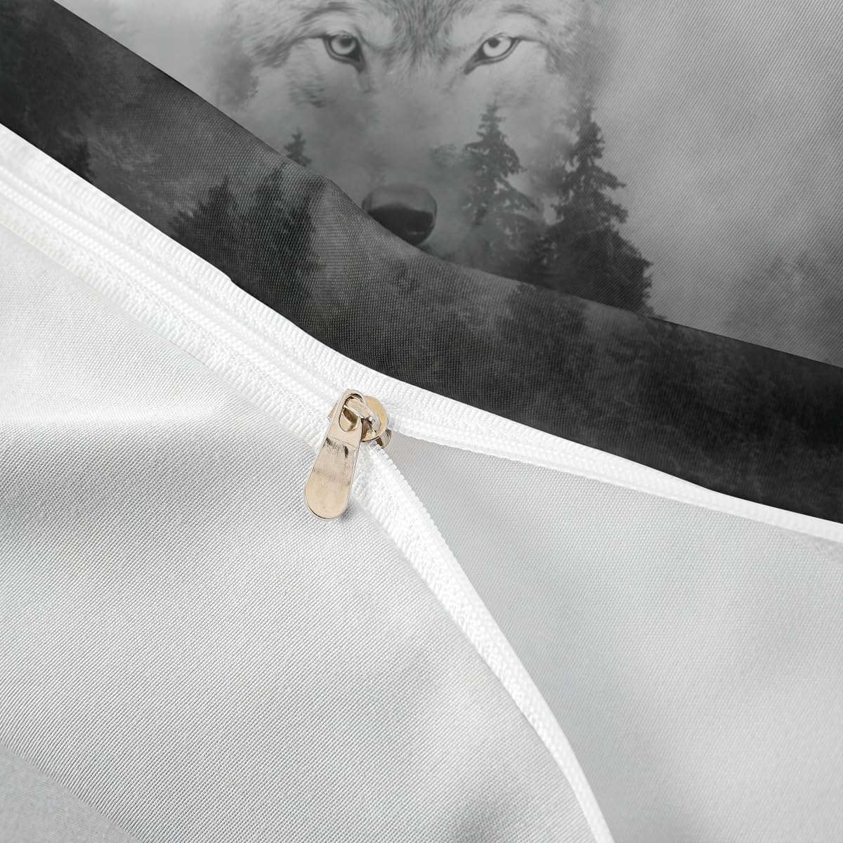 Wolf Printed Bedding Set Twin Size for Kids Boys Bedroom,Misty Style Bed Duvet Cover Set,Wolf Silhouette Comforter Cover Wild Animals Decor 2 Pieces 1 Duvet Cover with 1 Pillowcase No Comforter