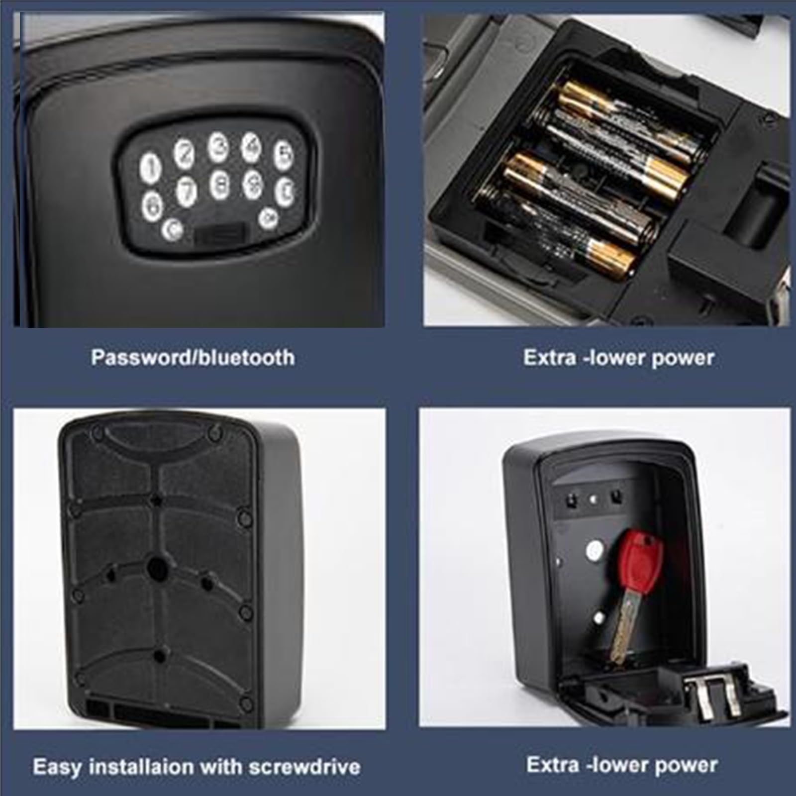 Caja de Bloqueo para Llaves con Bluetooth, Caja Fuerte de Llaves Exterior, Montada en la Pared, Portátil Caja de Bloqueo Caja de Seguridad para Llaves para Casa Oficina Garaje Escuela(Black)