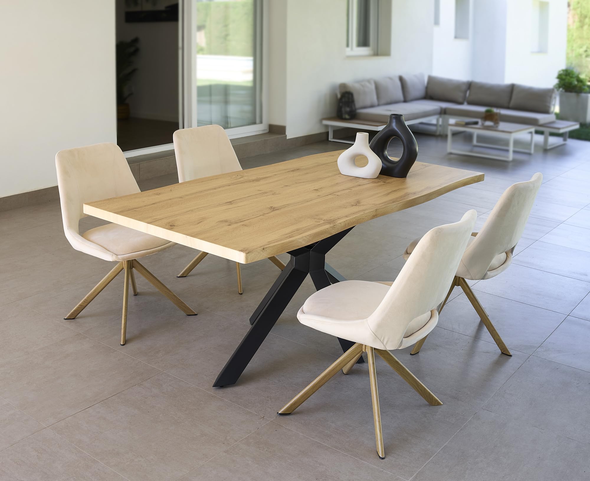 DUPI Mesa de Comedor Fija Nordic, Efecto Madera Natural, Patas Metálicas Grafito, Diseño Industrial, 140x90cm