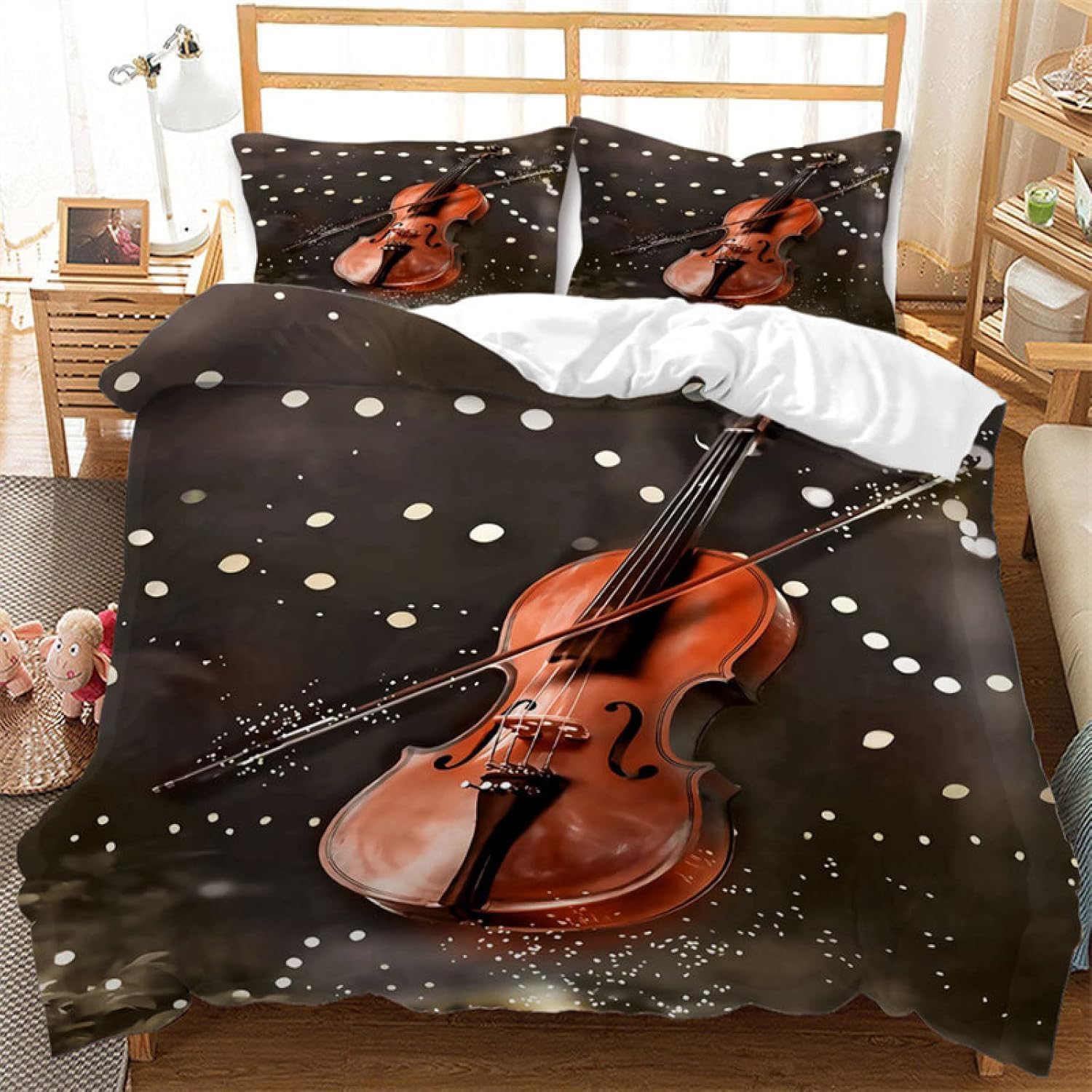Housse de couette violon 160x200 microfibre anti-plis pour simplifier le lit d'enfant 1 personne