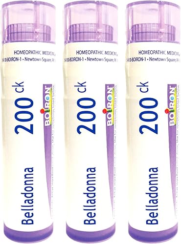 Boiron Belladonna 200ck Medicina homeopática para la fiebre alta, paquete de 3 (240 pellets)