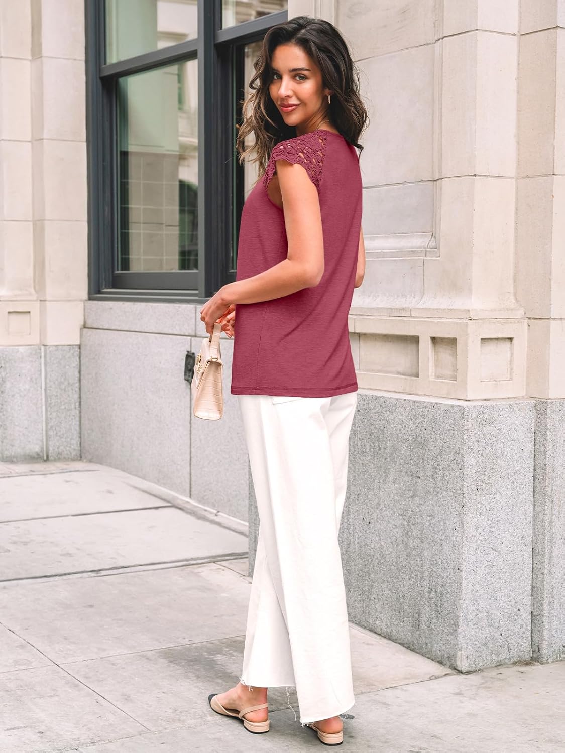 AUTOMET Womens Lace Tops Pleated Short Sleeve Shirts Summer Business Casual Dressy Blouses - Image 4