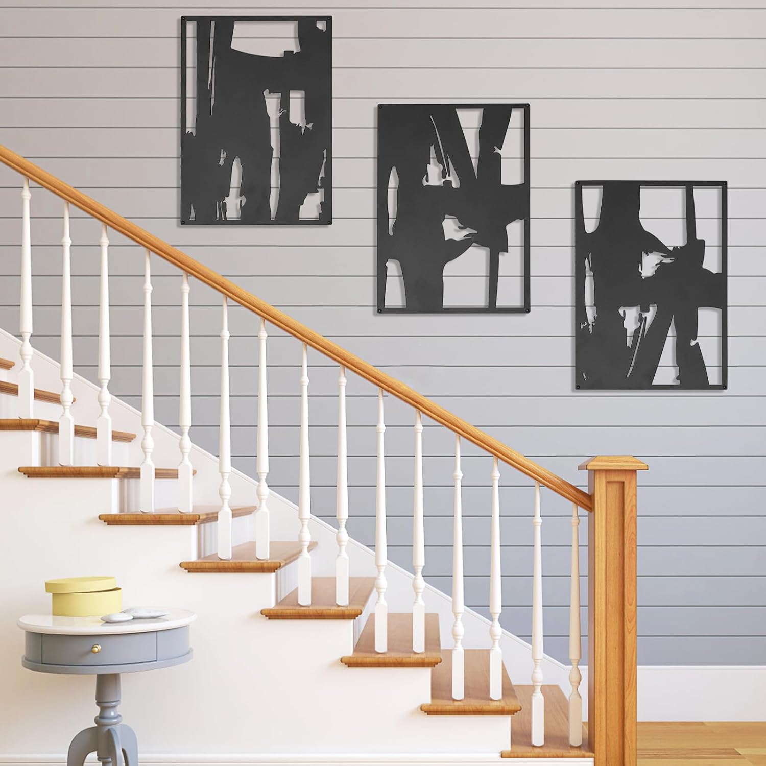 Gouisalin 3 Pack Black Abstract Metal Wall Art Decor, Modern Minimalist Single Line Art Décor, 3D Textured Structure Sculptures Hanging Wall Home Decor for Living Room Bedroom Bathroom Office(11"x15.7")