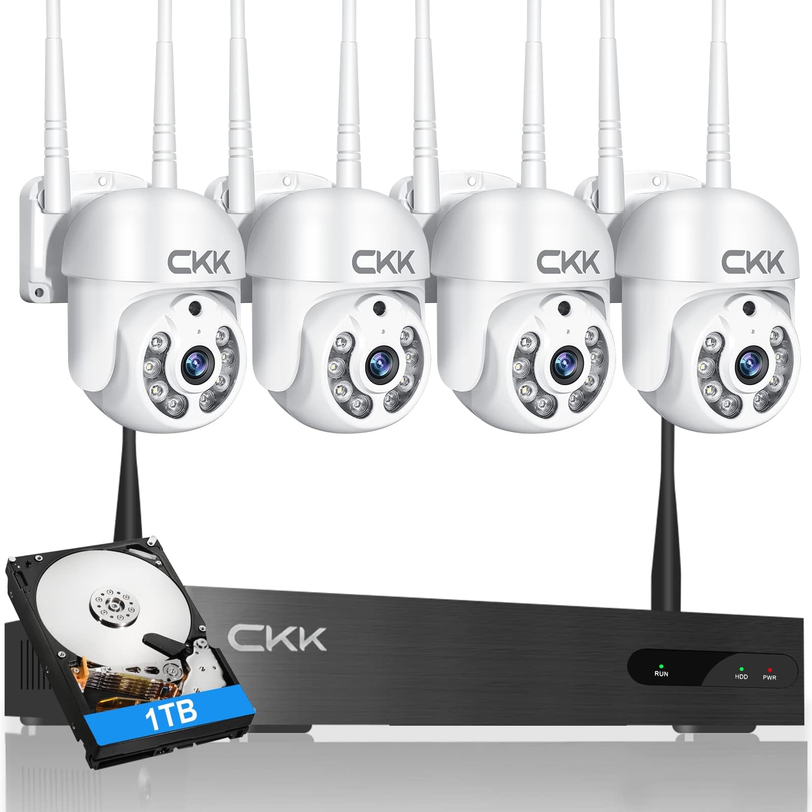Security Camera System Wireless, Fyuui 1080P 8 Channel Wireless Surveillance NVR 4pcs 2.0 Megapixel (1920ร1080P) WiFi IP Bullet Camera Outdoor Indoor, 2-Way Audio, Auto Pair