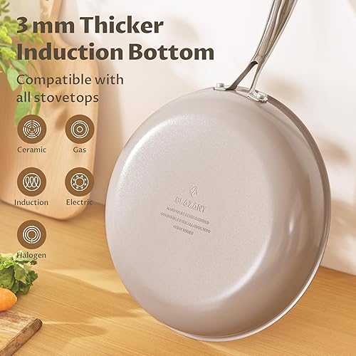 Miniatura 4 de Juego de sartén antiadherente con tapas, utensilios de cocina de inducción con base de inducción molecular, revestimiento de cerámica antiadherente