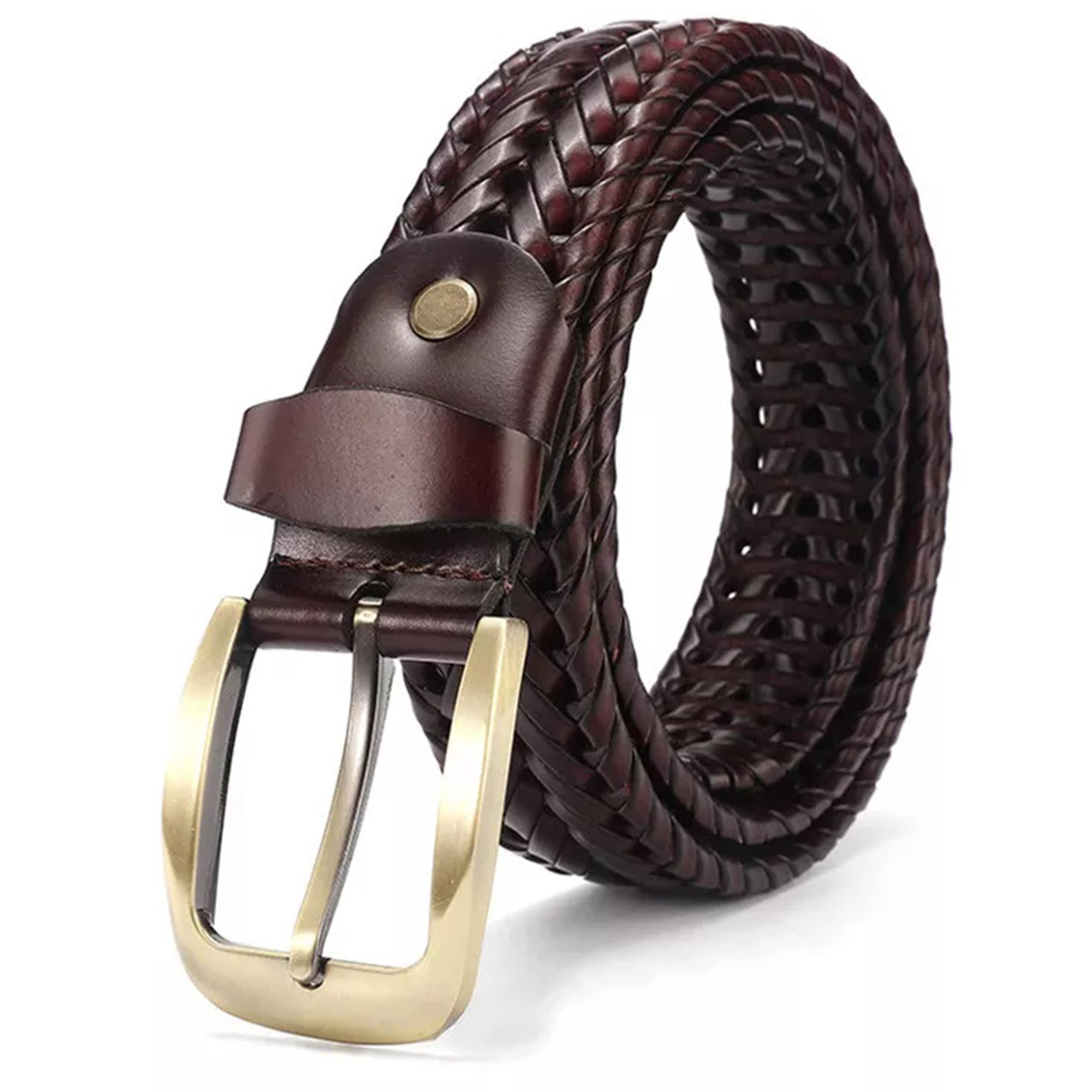 redhorns Knitted Braided Leather Belt for Men With Micro Adjustable Belt for Jeans, Trousers, Chinos | Gents Belt Casual Formal Men's Belt With Brass Buckle for 28-40 Inch Waist (GB1-Free Size)-picture-22
