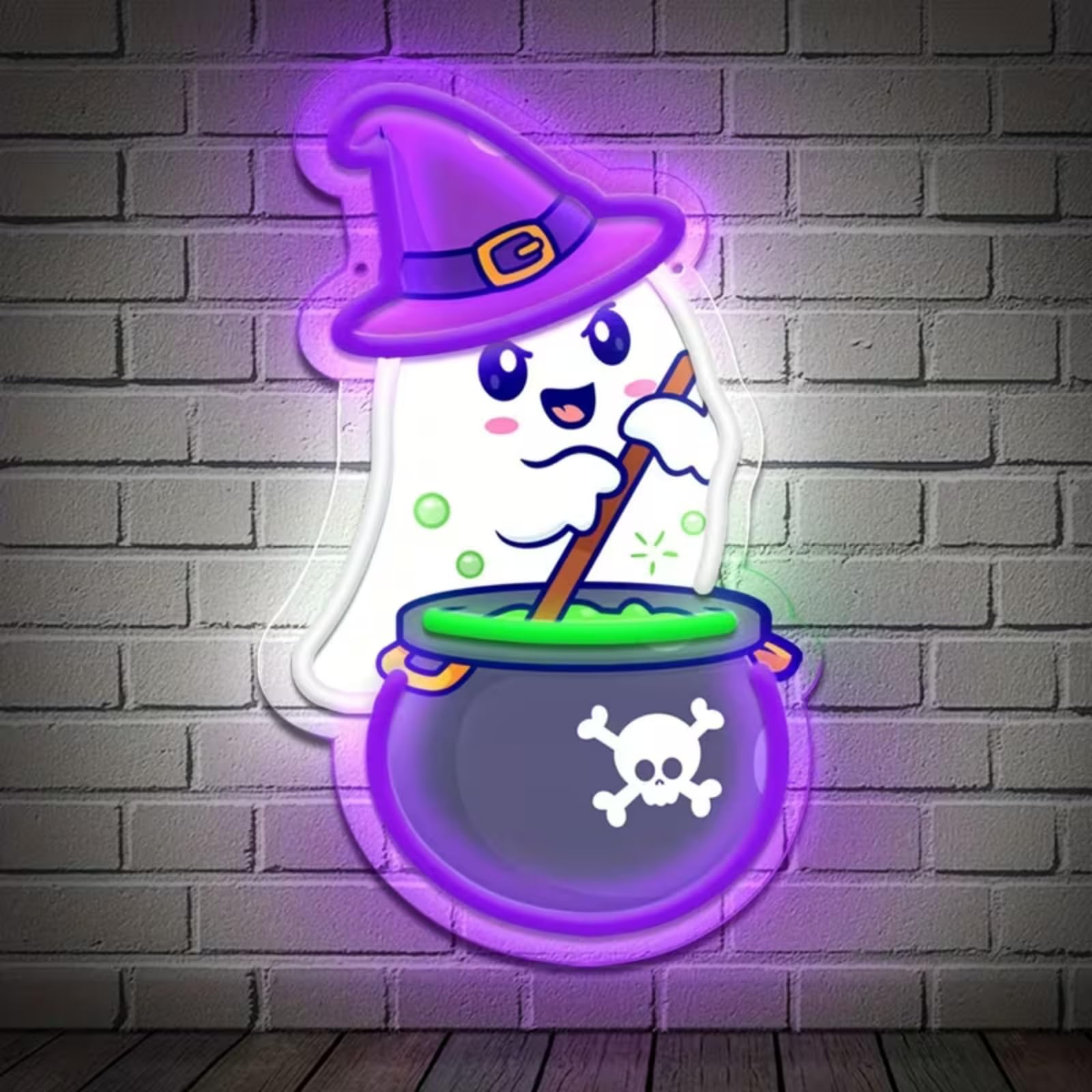 Ghost Witch UV Print LED Neon Sign Acrylic Light Up Art Wall Decor for Man Cave Garage Bar Stores Bedroom Room Decorations Party Home Holiday USB Powered