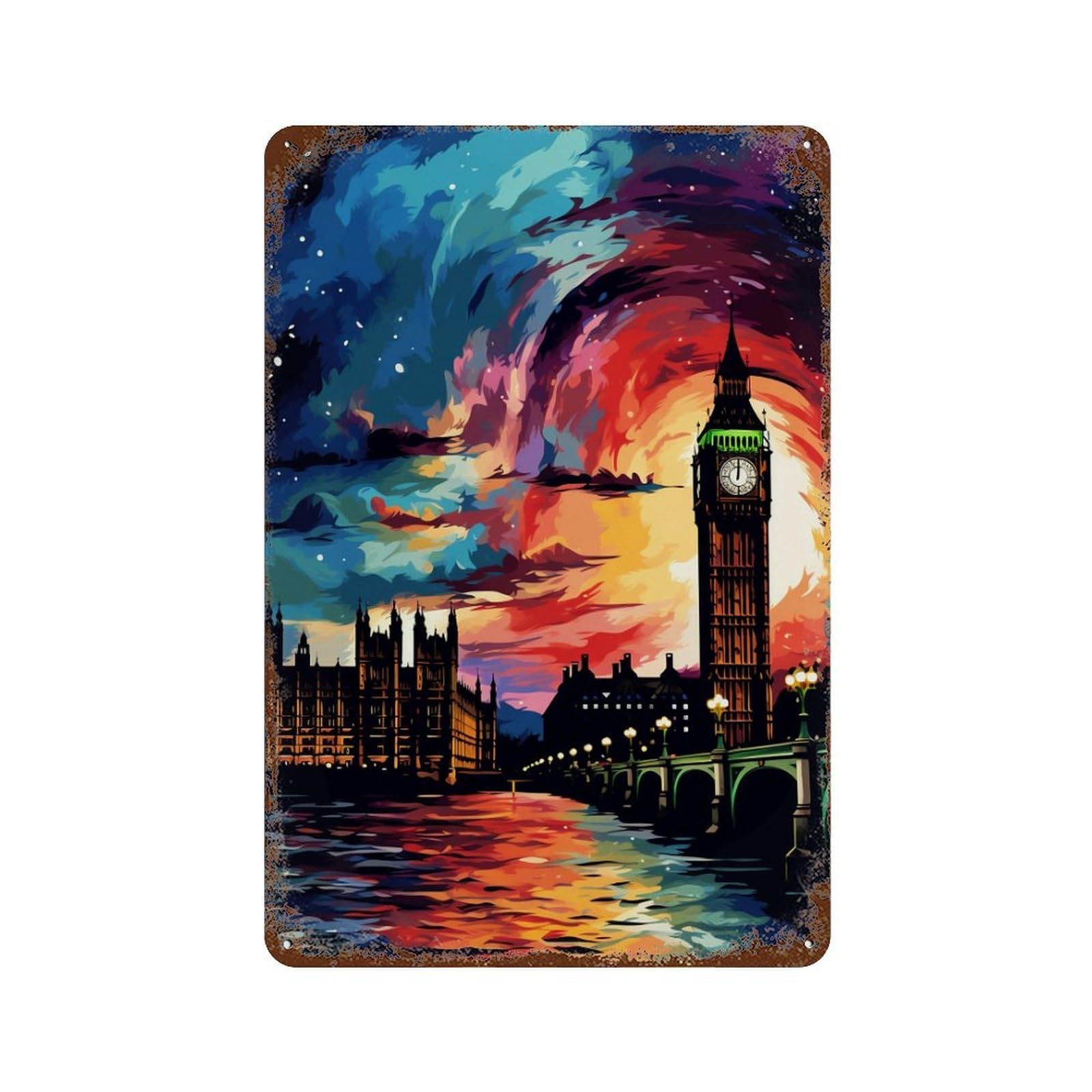 London Skyline with Big Ben Vintage Metal Tin Sign 11.8"x7.9", Farmhouse Wall Decor for Patio, Garden Room And Bar Decor