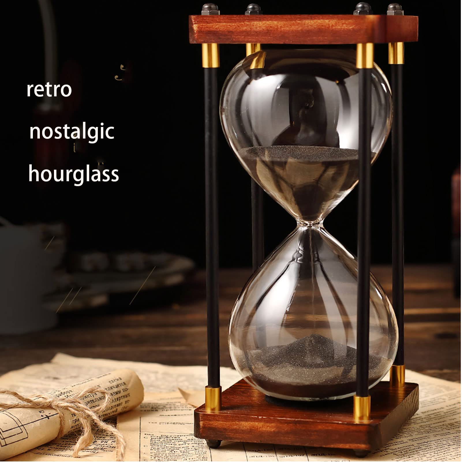 Sanduhr, Sanduhr, Bunte Sanduhr, große Sanduhr, Sanduhr for Kinder, 30 Minuten, Retro-Sanduhr, Esszimmer, Wohnzimmer, Schrank, Büro, Sanduhr (Color : Silt Sand, Size : 60 Minutes (9.5 * 24CM))