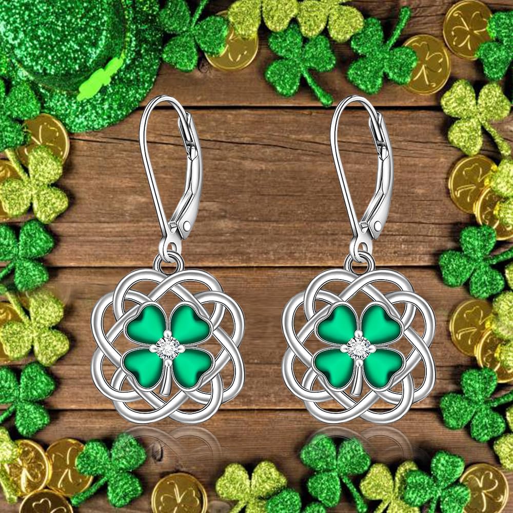 St Patricks Day Earrings Shamrock Earrings for Women Sterling Silver Celtic Irish Four Leaf Clover Earring Mothers Valentine Day Shamrock Gifts Jewelry - Image 6