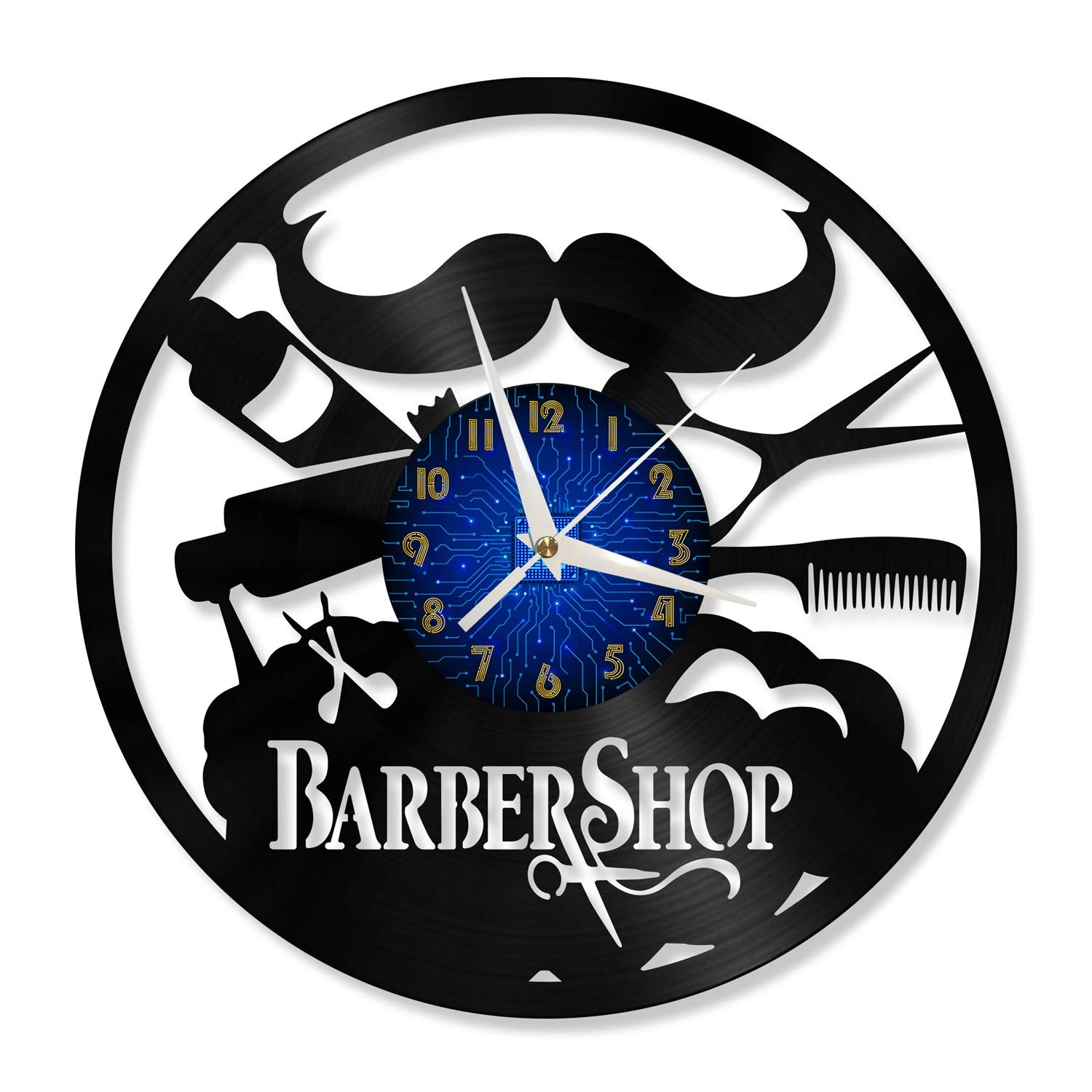 Horloge Murale Cuisine et salon motif Outil de Coiffeur en disque vinyle vintage 12"