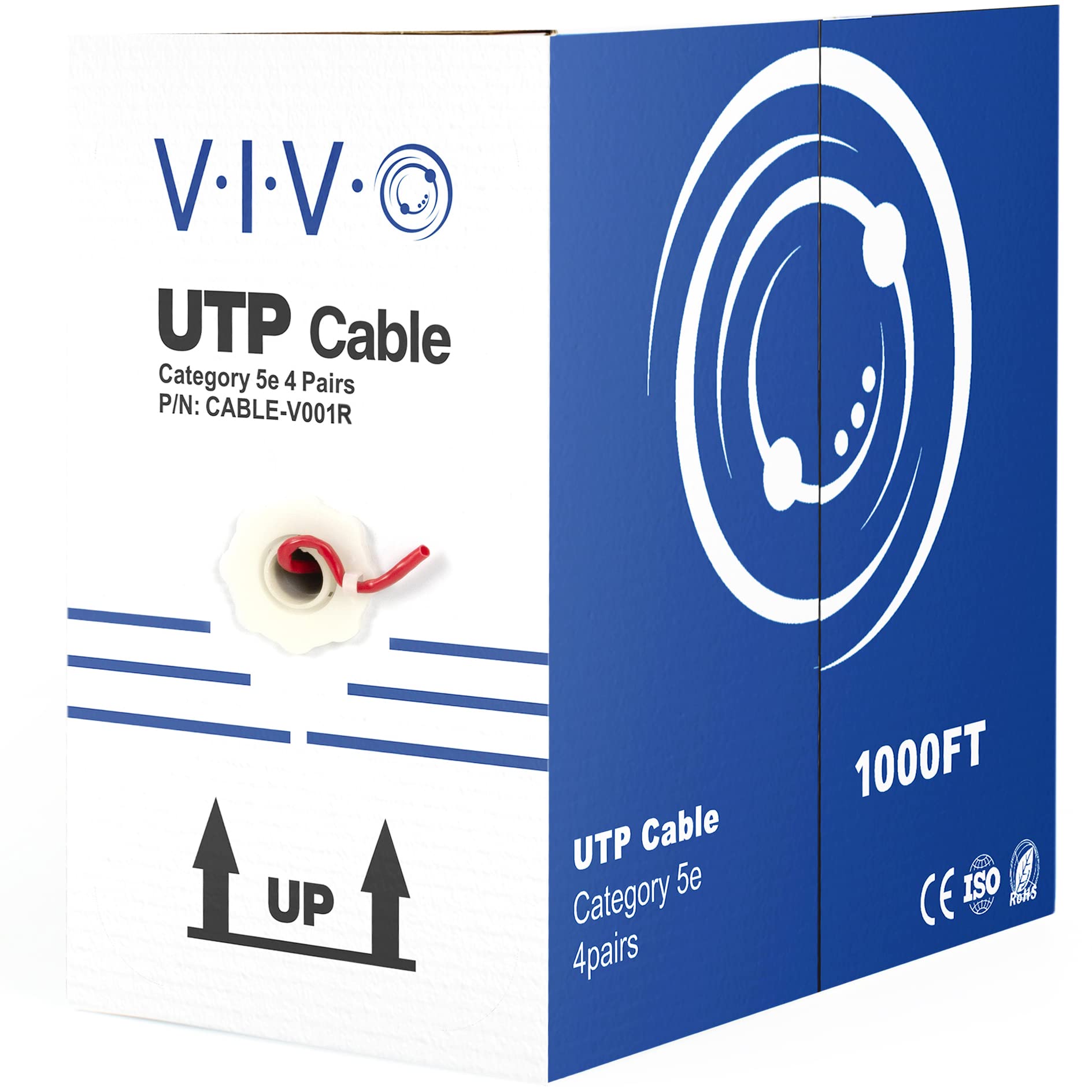 VIVO Red 1,000ft Bulk Cat5e, CCA Ethernet Cable, 24 AWG, UTP Pull Box | Cat-5e Wire, Indoor, Network Installations (CABLE-V001R)