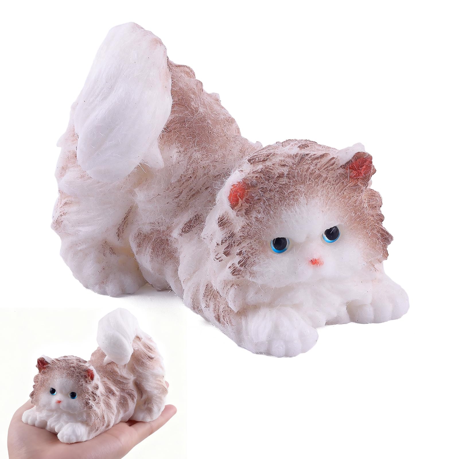 Anboor Big Cat Squishies Toy - Soft Brown Persian Cat Squeeze Stress Relief Toys for Kids and Adults, Cute Realistic Sensory Fidget Toy (4.7Inch)