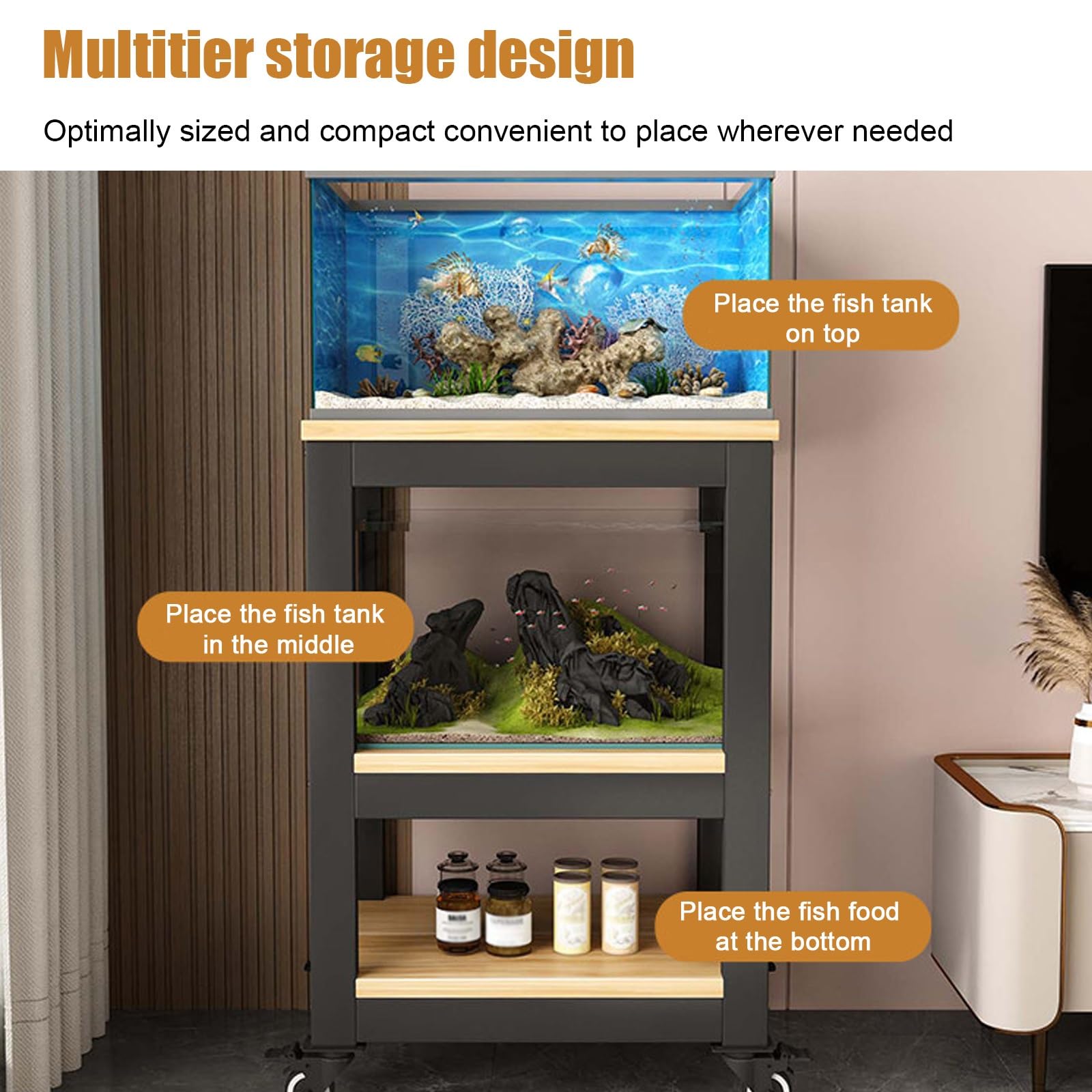 Supporto Acquario, Acquario con Mobile, Supporto per Terrario | Ripiani a 3 Livelli, Portata di 250 kg, Ampio Spazio di Stoccaggio a Vista(White C,51x40x103cm/20x16x41in)
