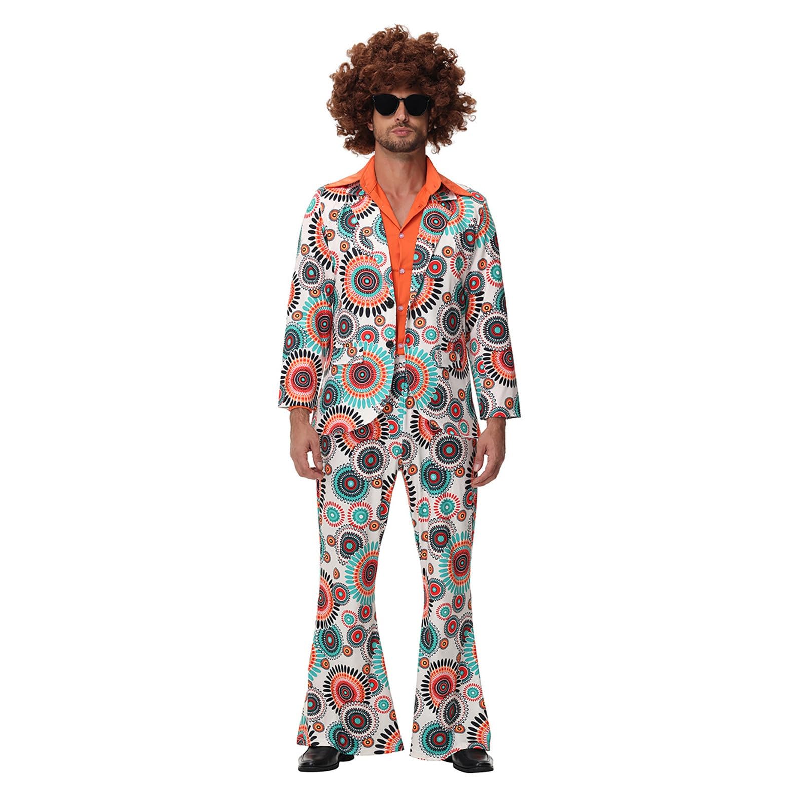 Disfraz de los años 70 para hombre, ropa de estilo hip, disfraz de discoteca de los años 80 y 90, disfraz de carnaval, chaqueta y pantalón con flores, cosplay, fiesta, disfraces, discoteca