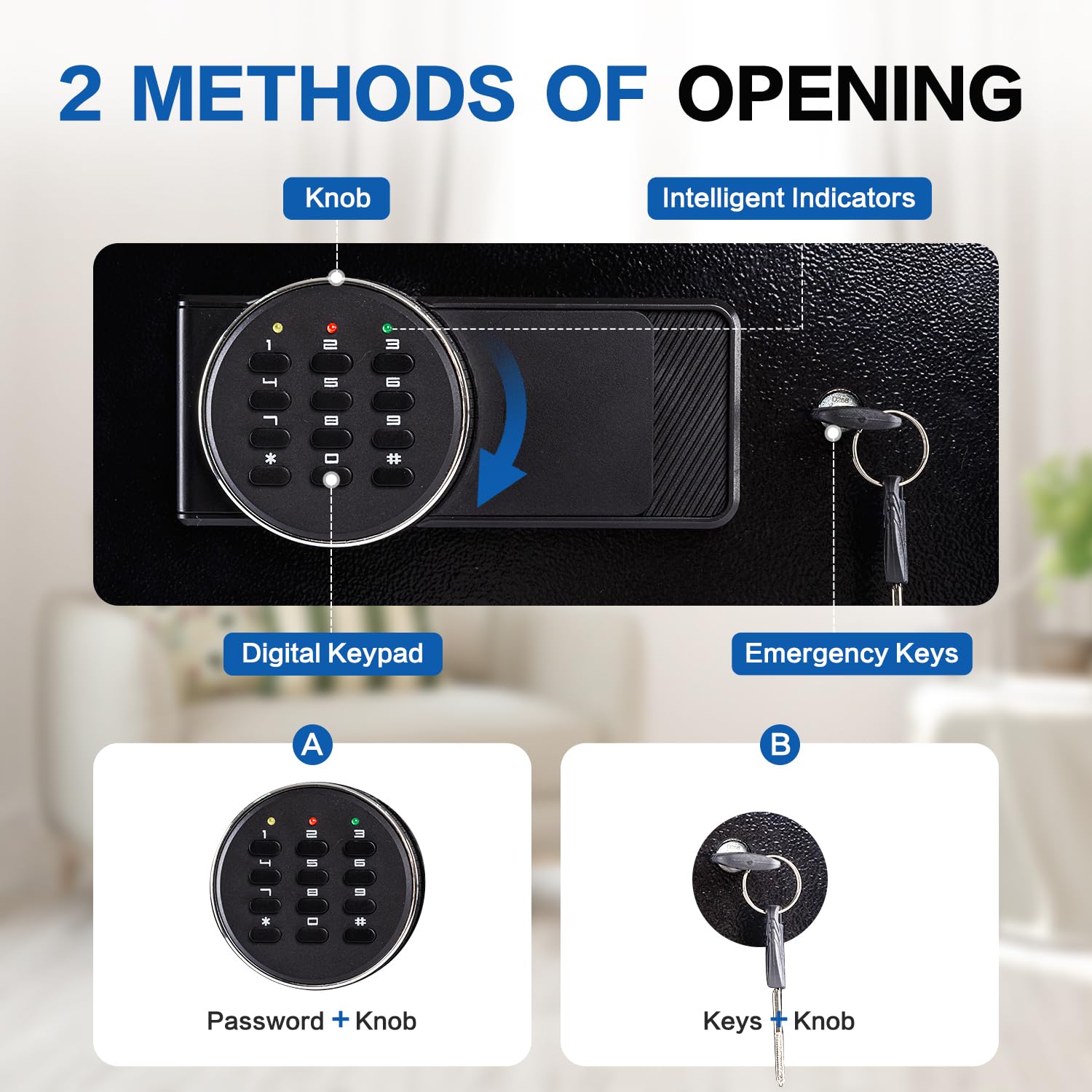 Cassetta di sicurezza, 1,9 metri cubi, con tastiera digitale elettronica, doppio sistema di allarme, luce LED, ripiano regolabile, per denaro, documenti, gioielli, casa, hotel, 38,1 cm x 30,2 cm x 45