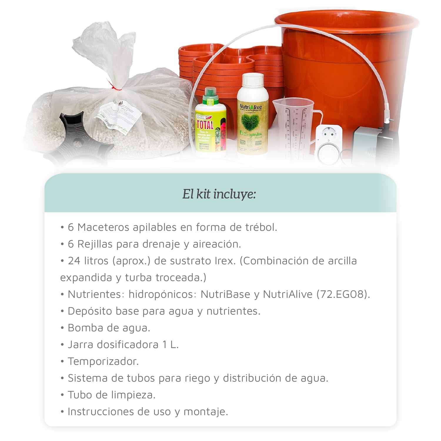 Irisana - Cultivo Hidropónico Ecogarden - 6 Macetas en Forma de Trébol - 112 cm de Altura - Kit Completo Ideal para Huerto Vertical - De Fácil Montaje