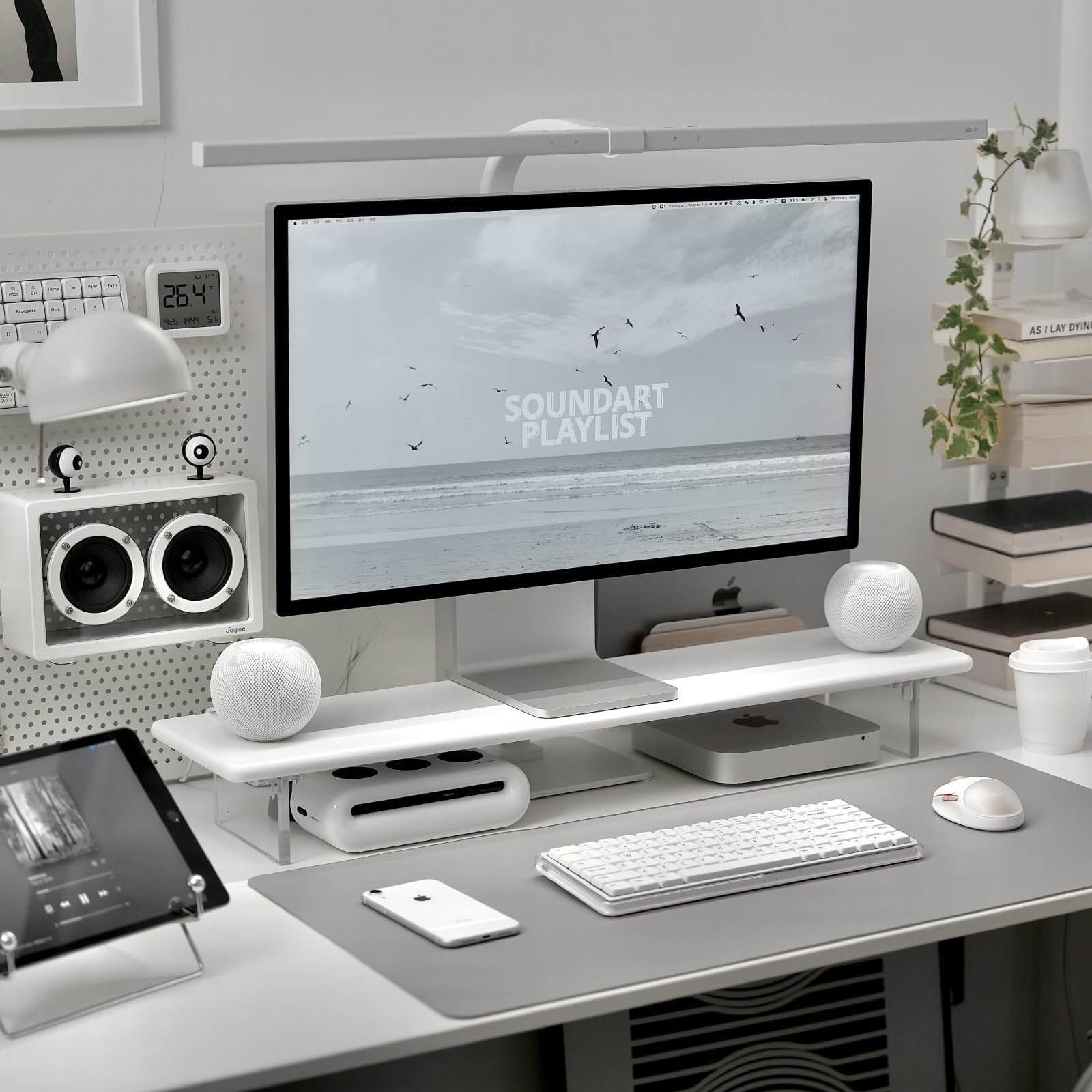 Bambus-Monitorständer mit Acrylfüßen für Schreibtisch, 31,5 Zoll Desktop-Ablage für PC-Monitore, Laptops, Drucker, Lautsprecher (Weiß)