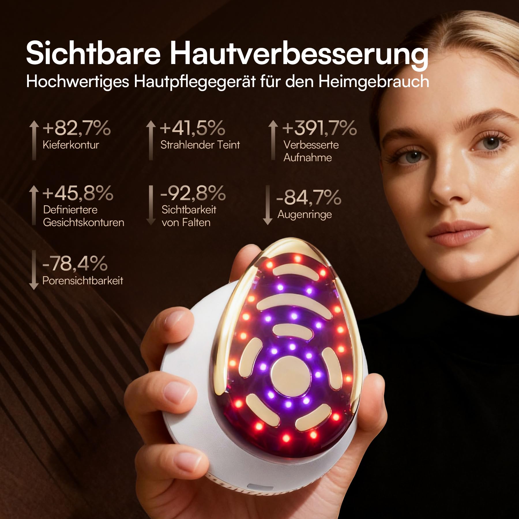INIA SPHERA Verbesserter 8-in-1 Mikrostrom-Gesichtsmassager für Gesicht & Hals – Rotlicht, Wärme- & Kühlfunktion, 5 Modi, Beauty-Tool für definierte und strahlende Haut zu Hause