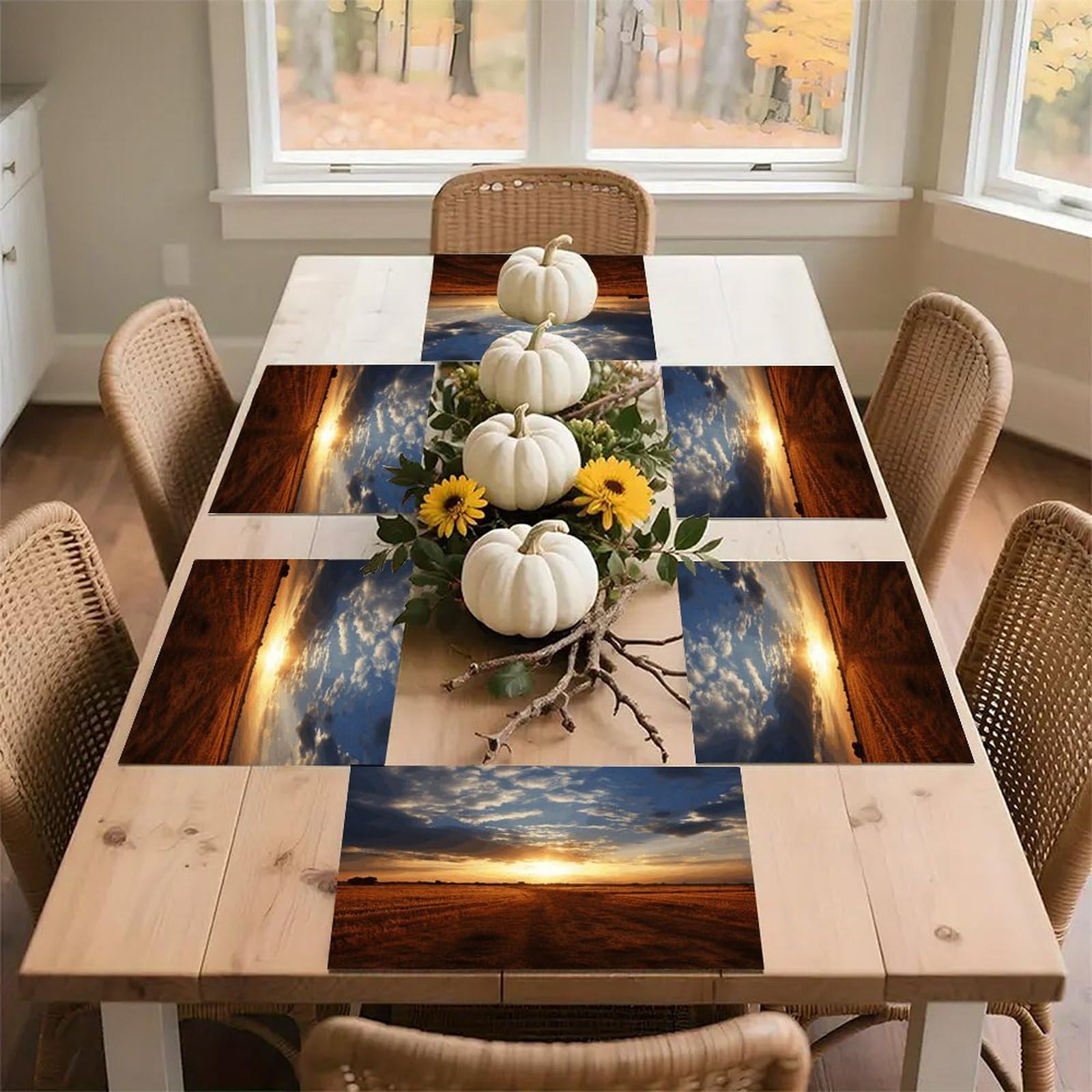 Field Sunrise Placemats Wipeable Heat Resistant Table Mats Washable Flax Place Mats Elegant Cloth Non-Slip Placemat for Kitchen Dinning Party Table Decor 12 * 18 in