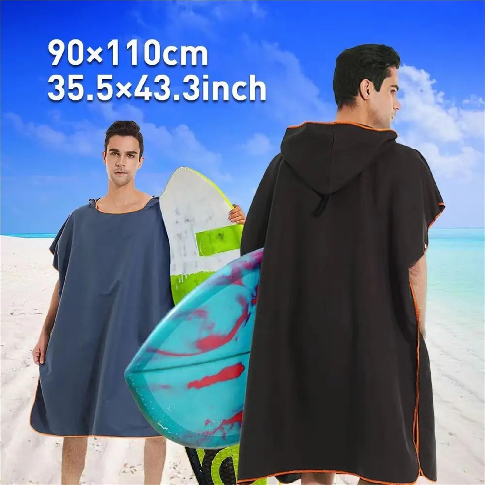 Poncho asciugamano da surf, ad asciugatura rapida, con cappuccio, accappatoio spiaggia, poncho for cambiarsi, bagno for adulti Poncho da Spiaggia(Dark blue)