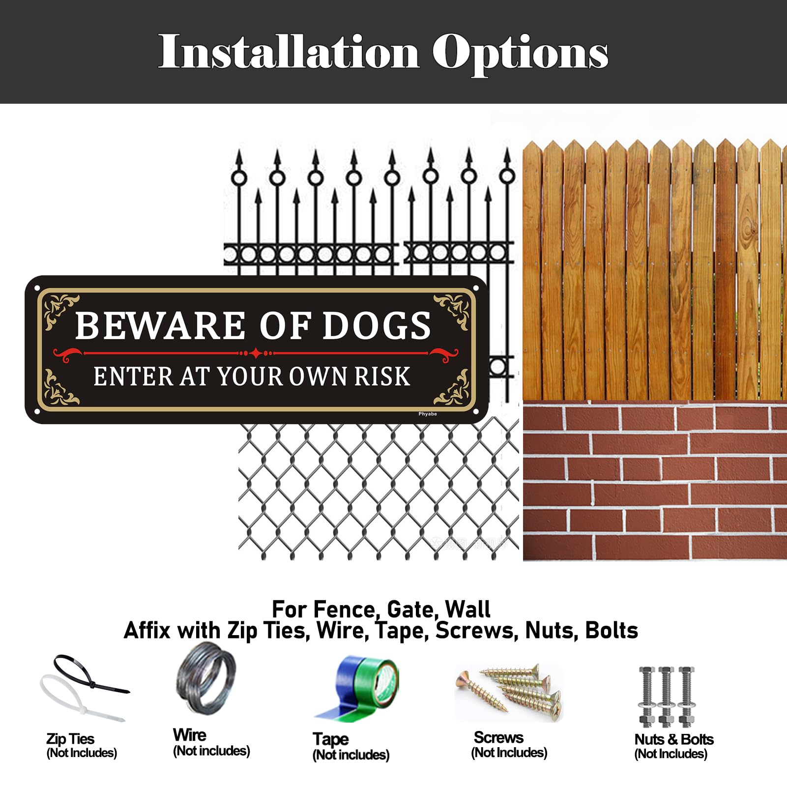 Phyabe 2 Pack Beware Of Dog Sign, 25 x 8 cm Rust Free Aluminum Dog Sign, Weather Resistant, Waterproof, Durable Ink, Easy to Install - Image 3