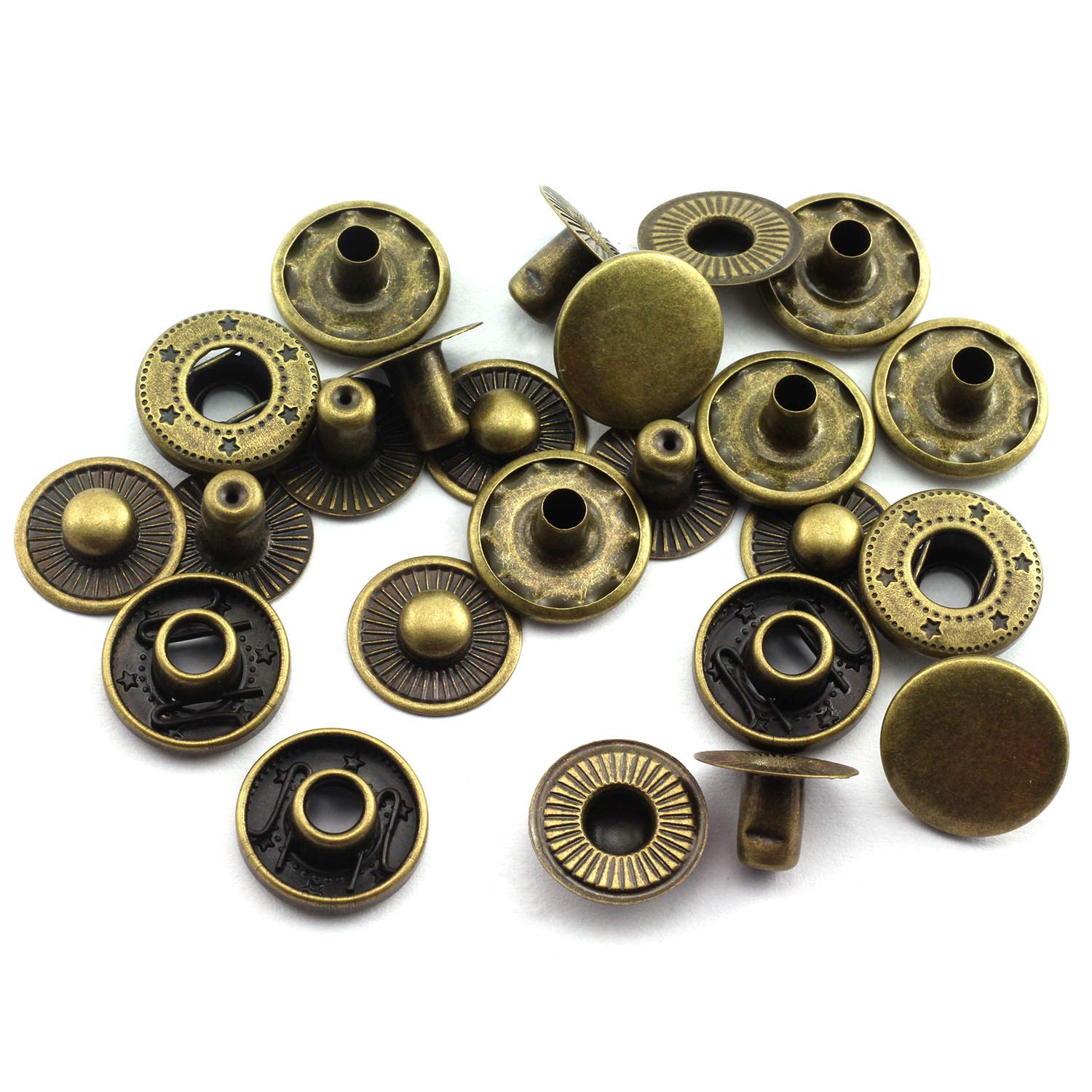 RuiLing 15 Sets 15mm (5/8 inch) Metal Snap Fasteners Press Stud Rounded Sewing Rivet Buttons Clothing Leather Craft DIY Poppers Bronze 3