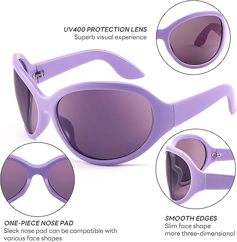 Miniatura 5 de FEISEDY Gafas de sol de moda de gran tamaño, clásicas, ovaladas, envolventes, con estilo, marco grande, sombra, gafas de mujer B2391