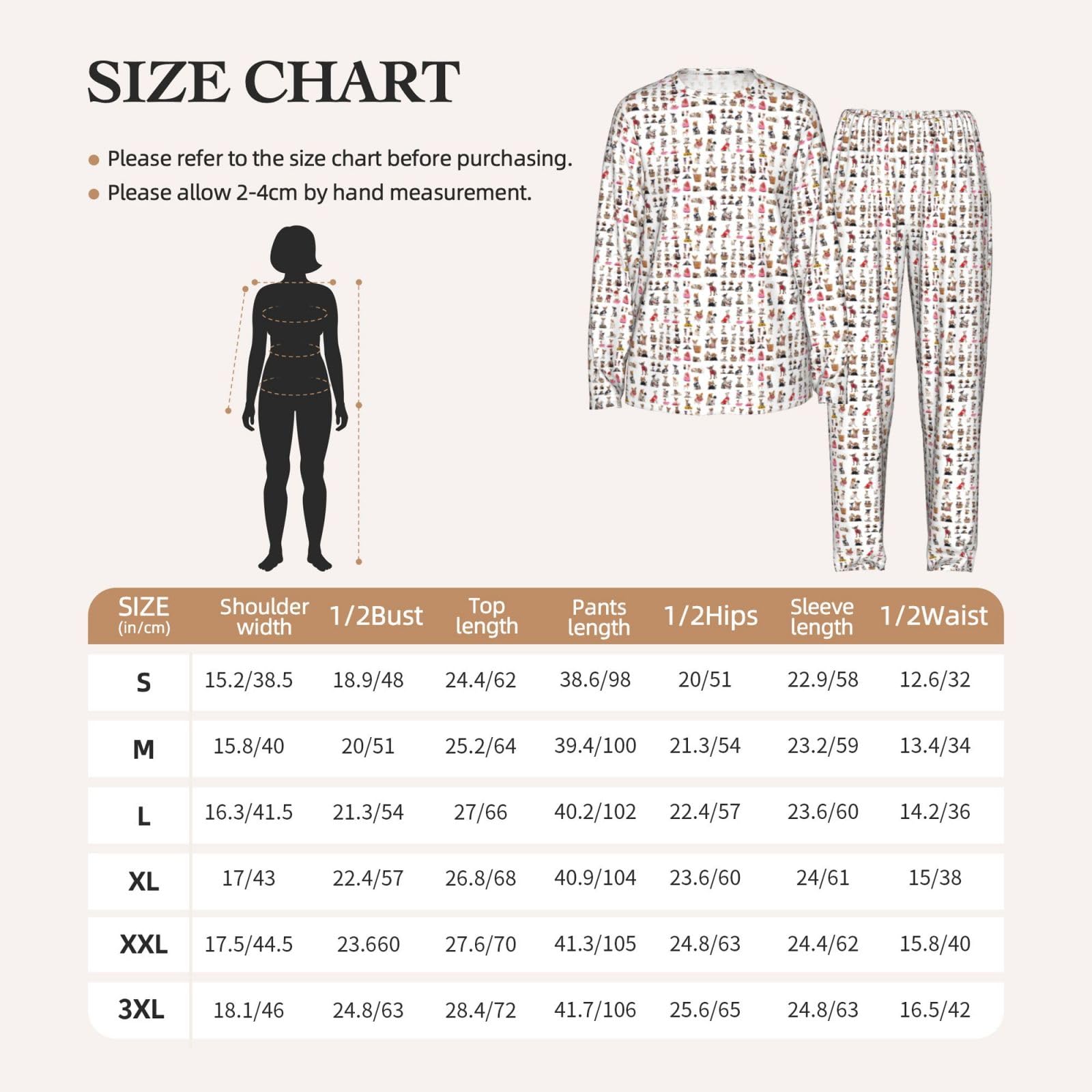Carino Chihuahua Pug Modello Stampa Delle Donne Maniche Lunghe Pigiama Set Morbido Elastico Coulisse Casual Daywear