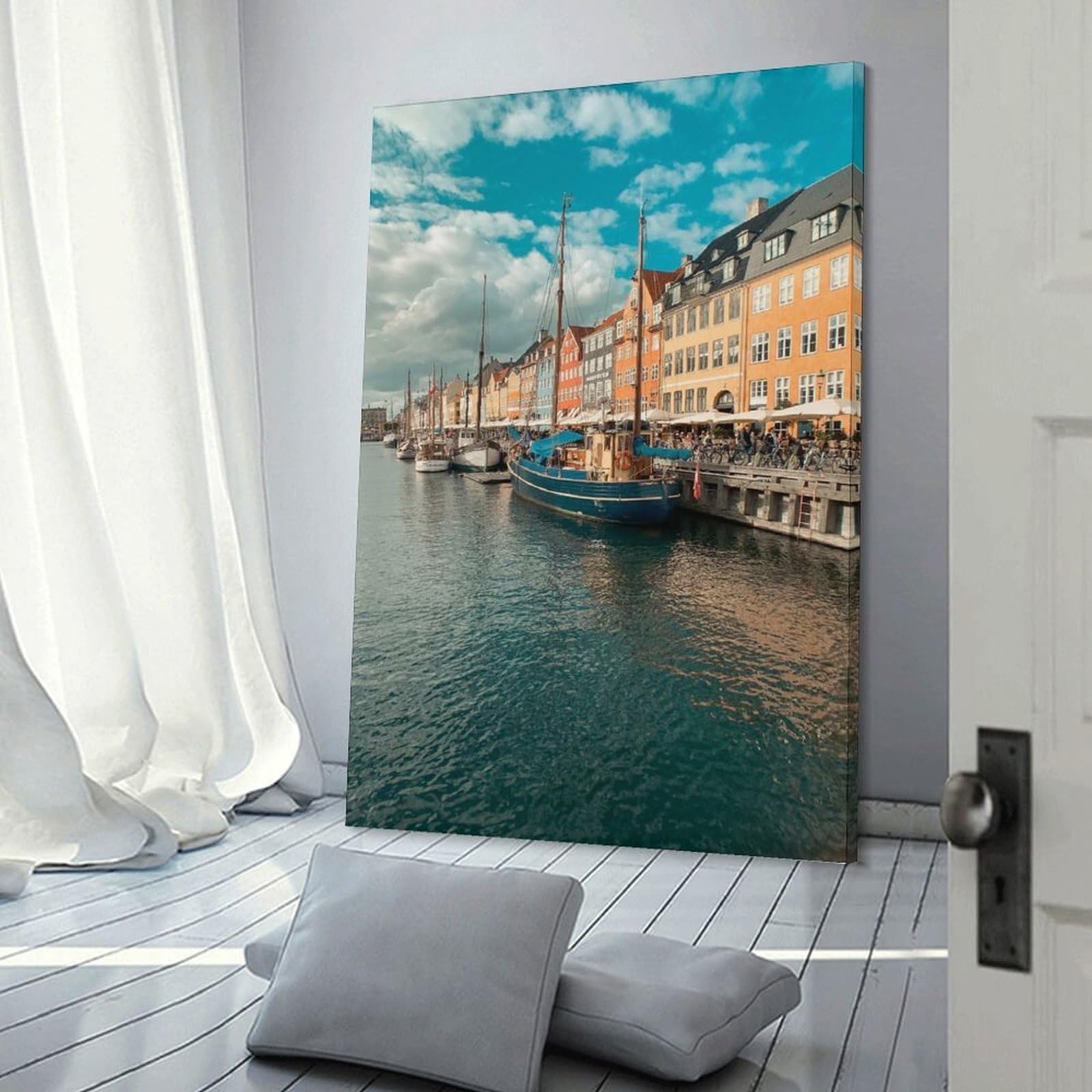 Junmoney Nyhavn Canal, Copenhagen, Denmark Home Decor Wall Art 24x36inch(60x90cm), for Living Room, Lounge Or Sitting Room, A Home Accent with Warm Character